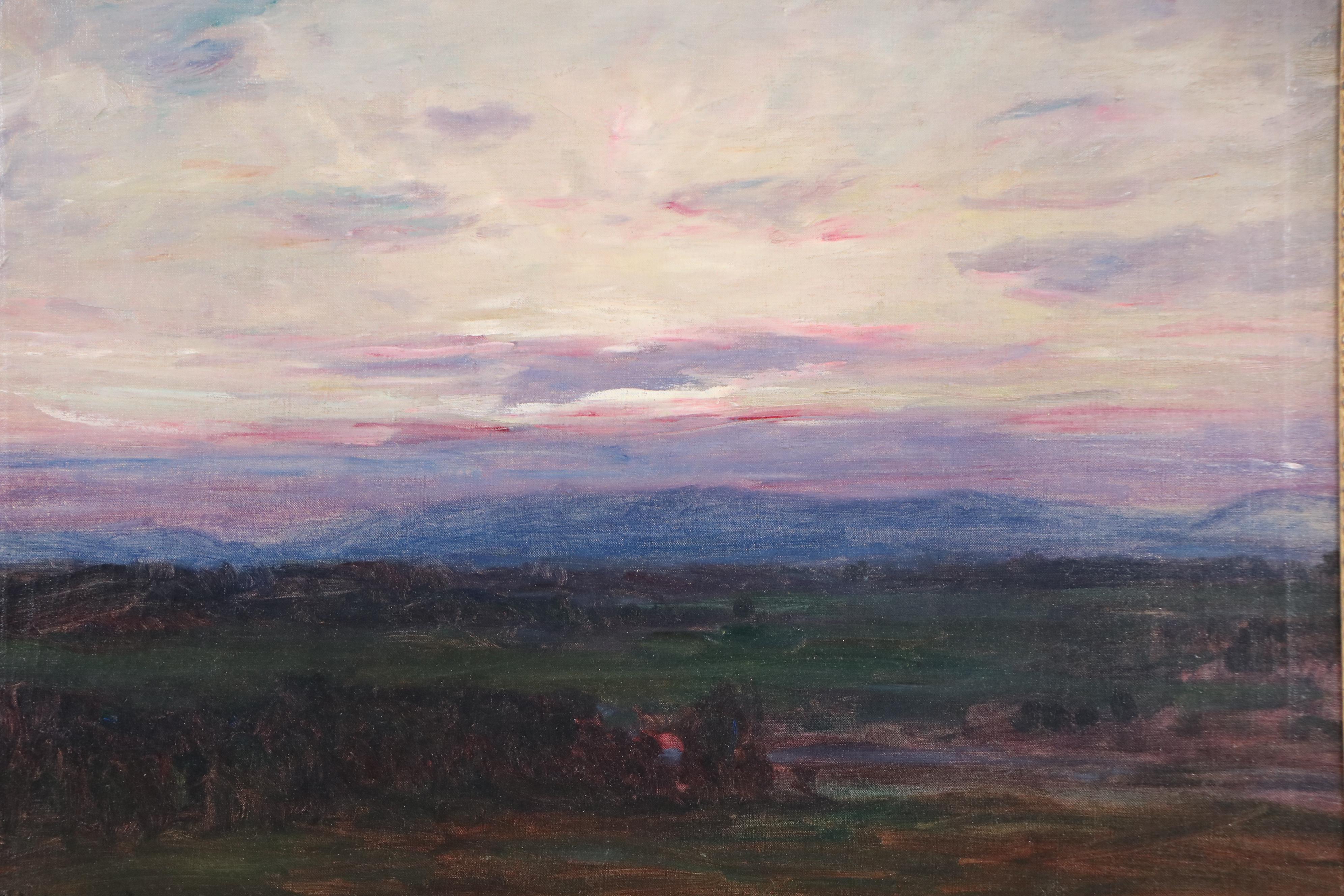 Lewis Henry Meakin Oil Painting "Sunset," Early 20th Century