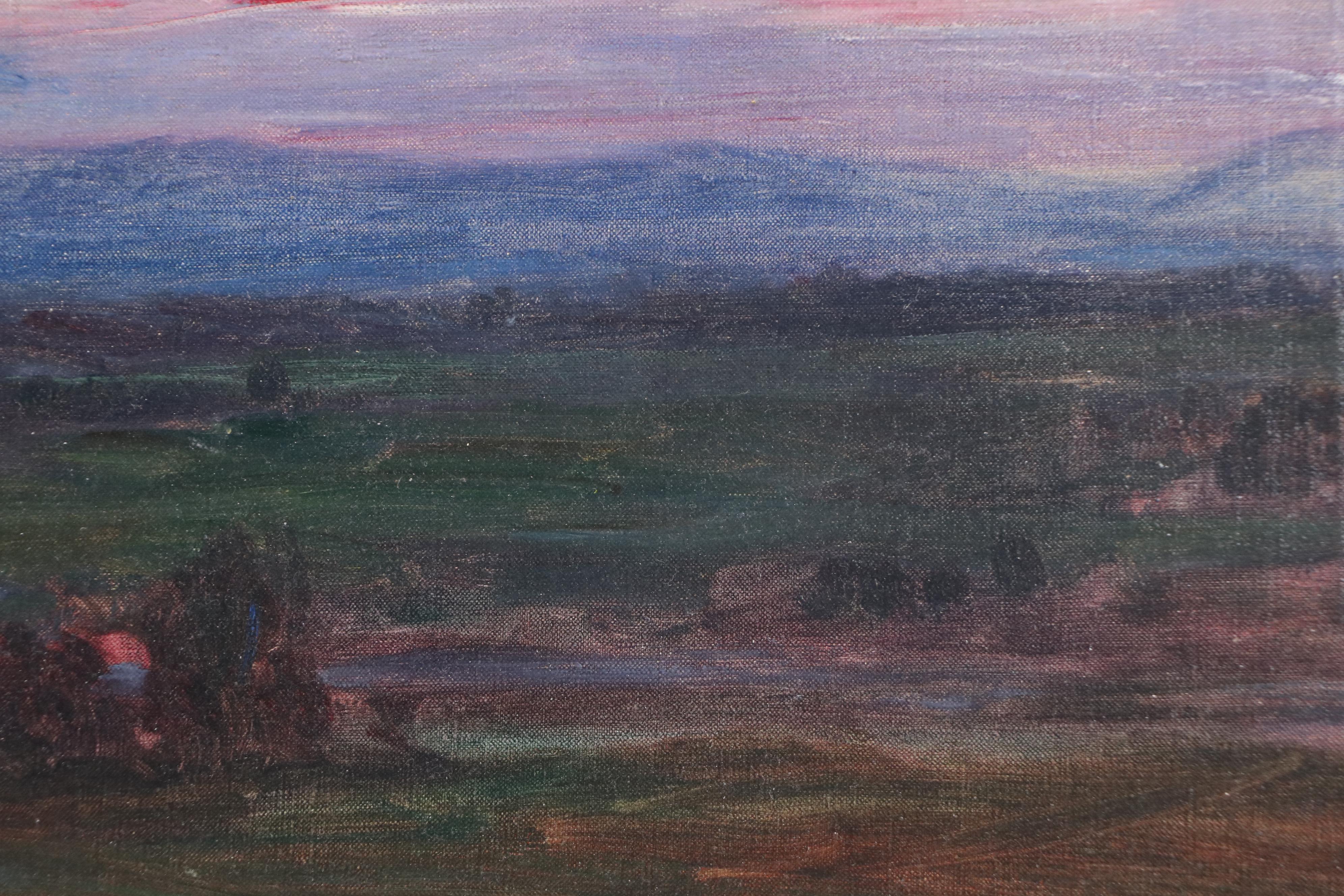 Lewis Henry Meakin Oil Painting "Sunset," Early 20th Century