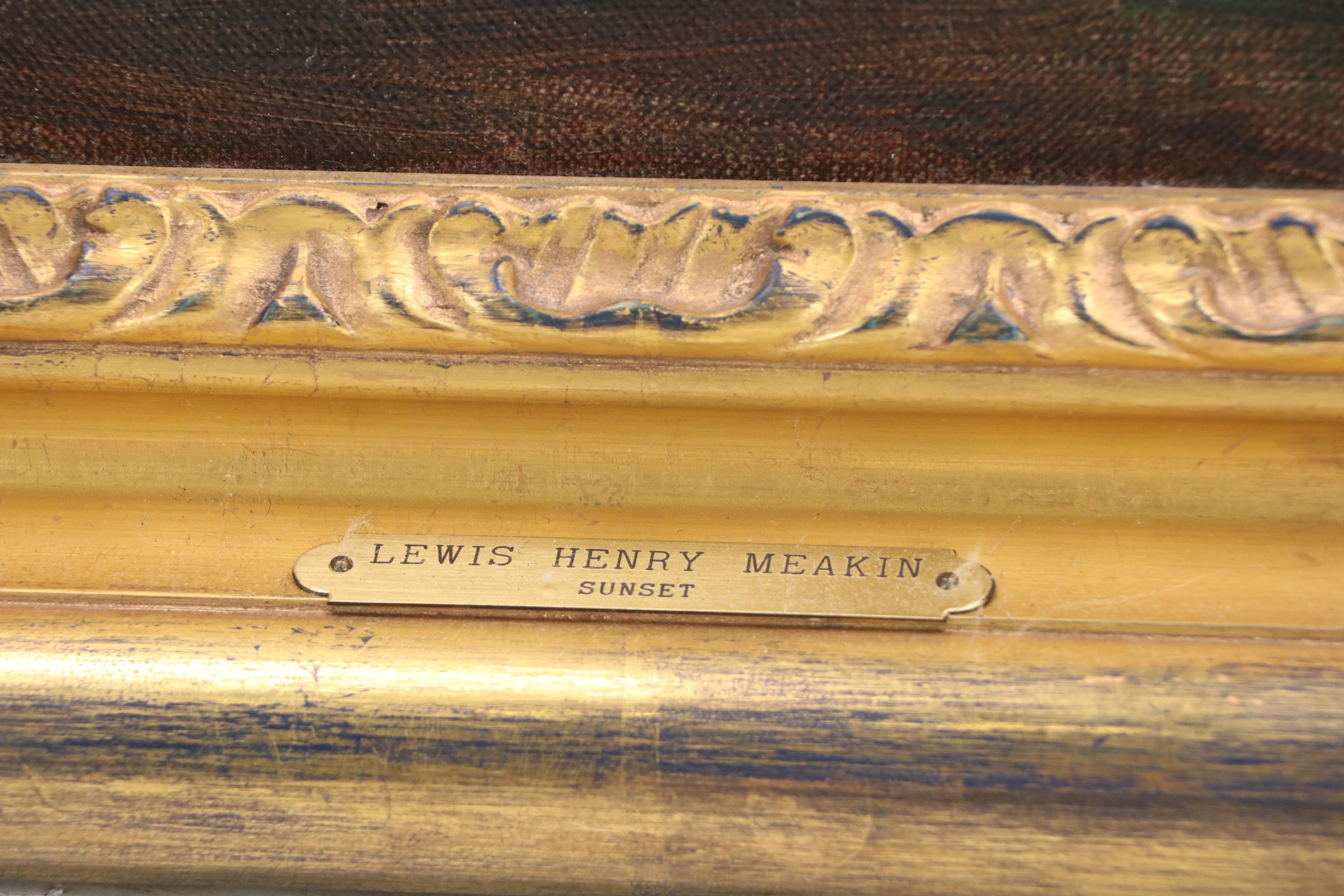 Lewis Henry Meakin Oil Painting "Sunset," Early 20th Century