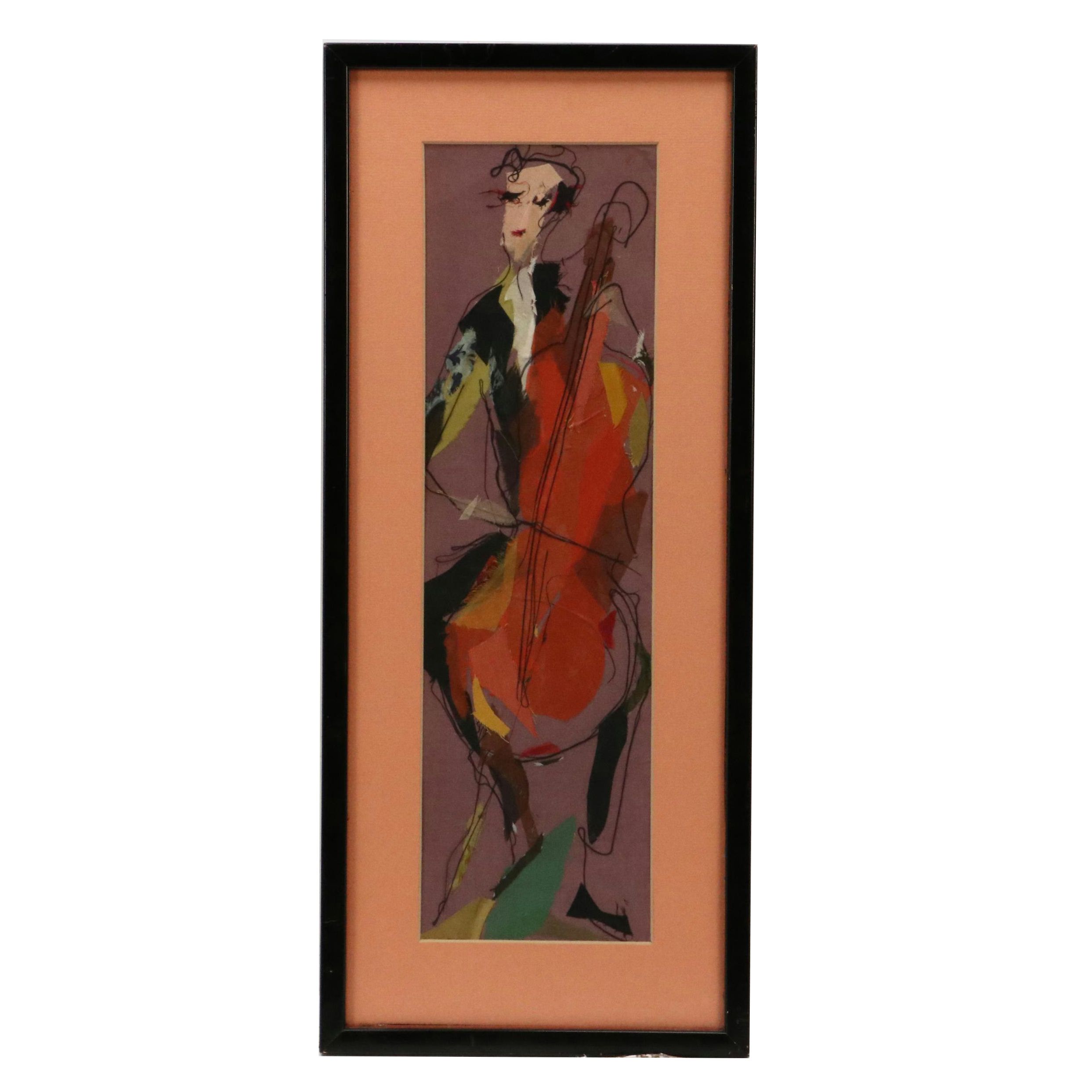 Ella Ra'ayoni Textile Collage of Musician Playing Cello