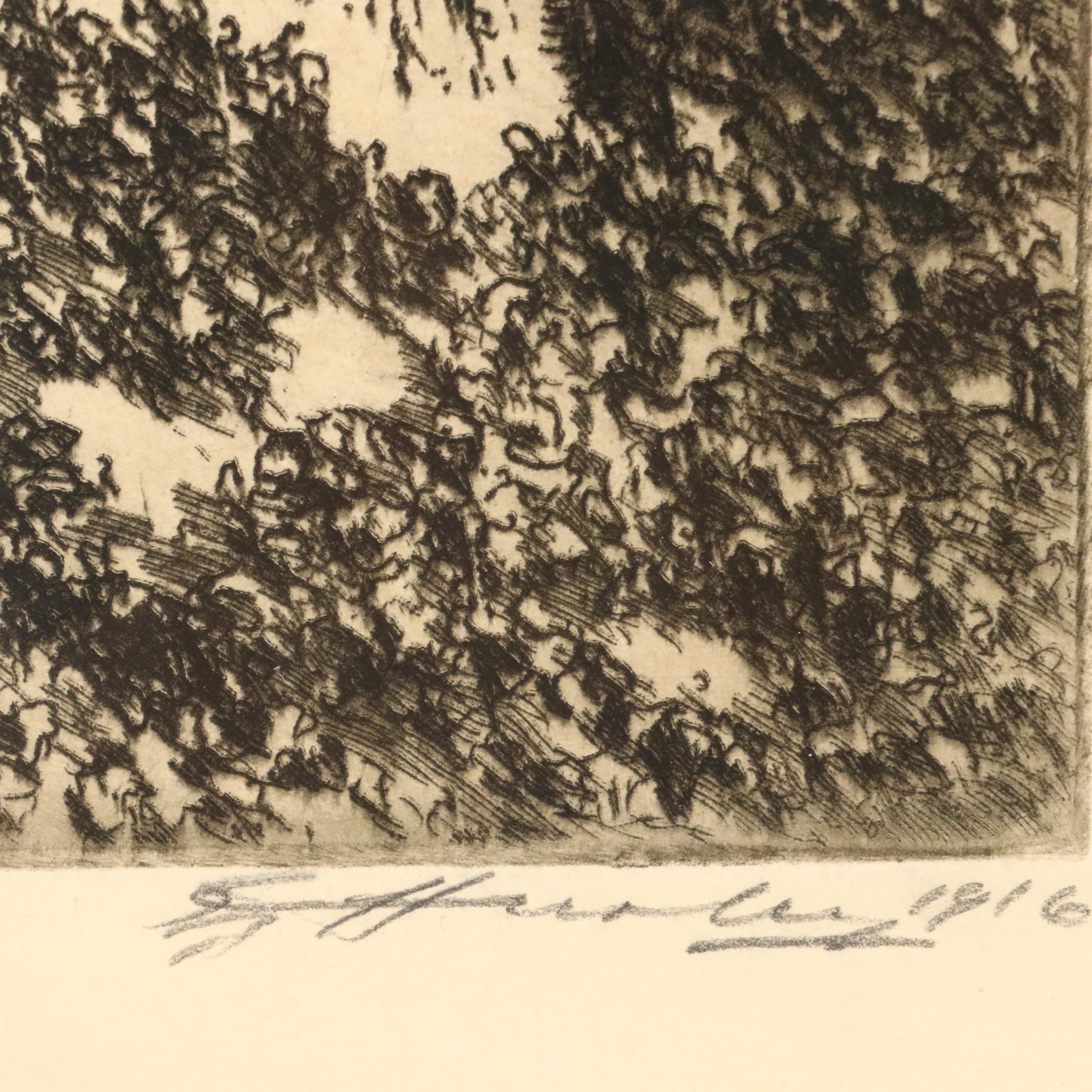 Edward Timothy Hurley Etching "Autumn Woods," 1916