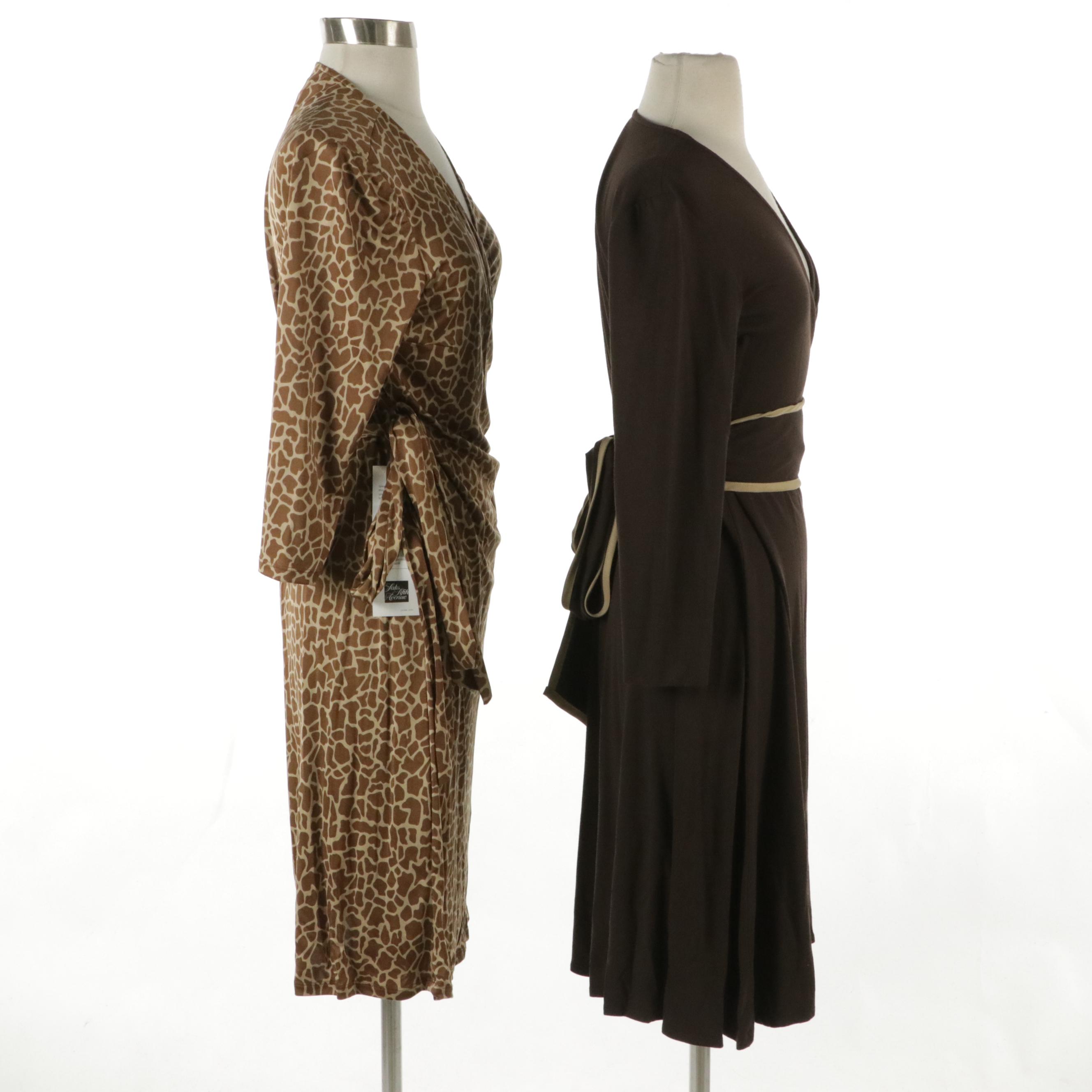 Chetta B Cheetah Print Silk Wrap Dress and V-Neck Flared Skirt Dress