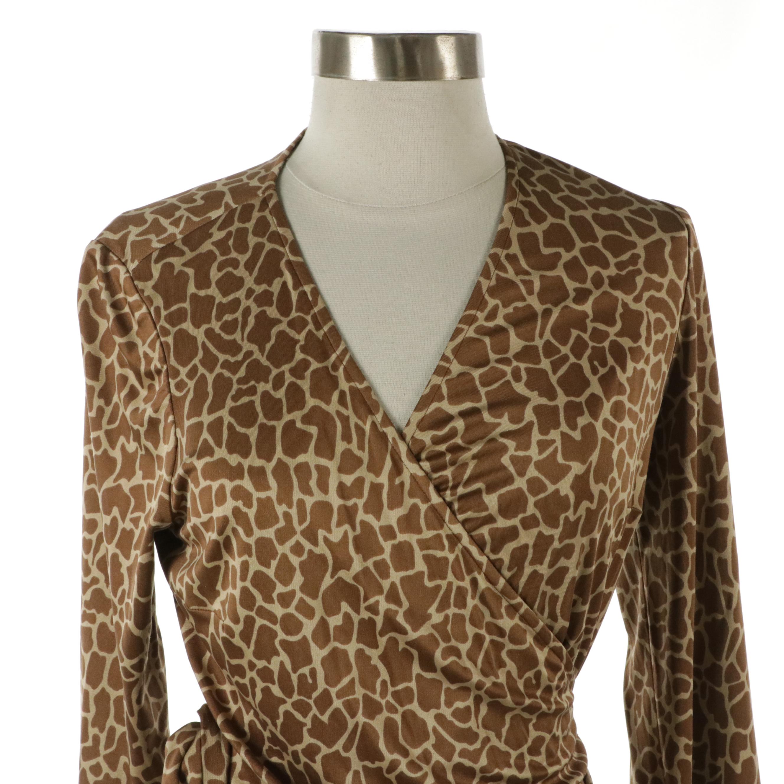 Chetta B Cheetah Print Silk Wrap Dress and V-Neck Flared Skirt Dress