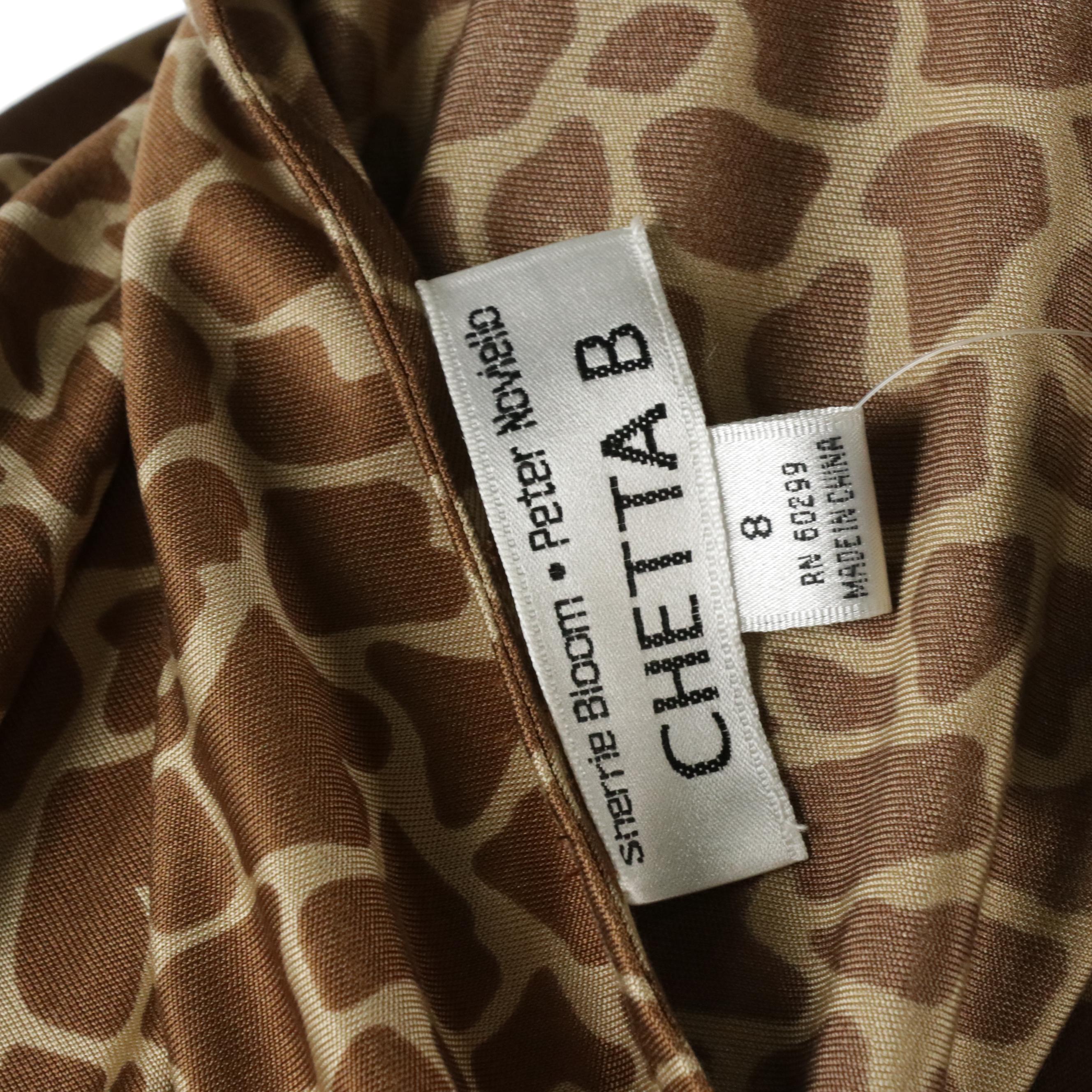 Chetta B Cheetah Print Silk Wrap Dress and V-Neck Flared Skirt Dress