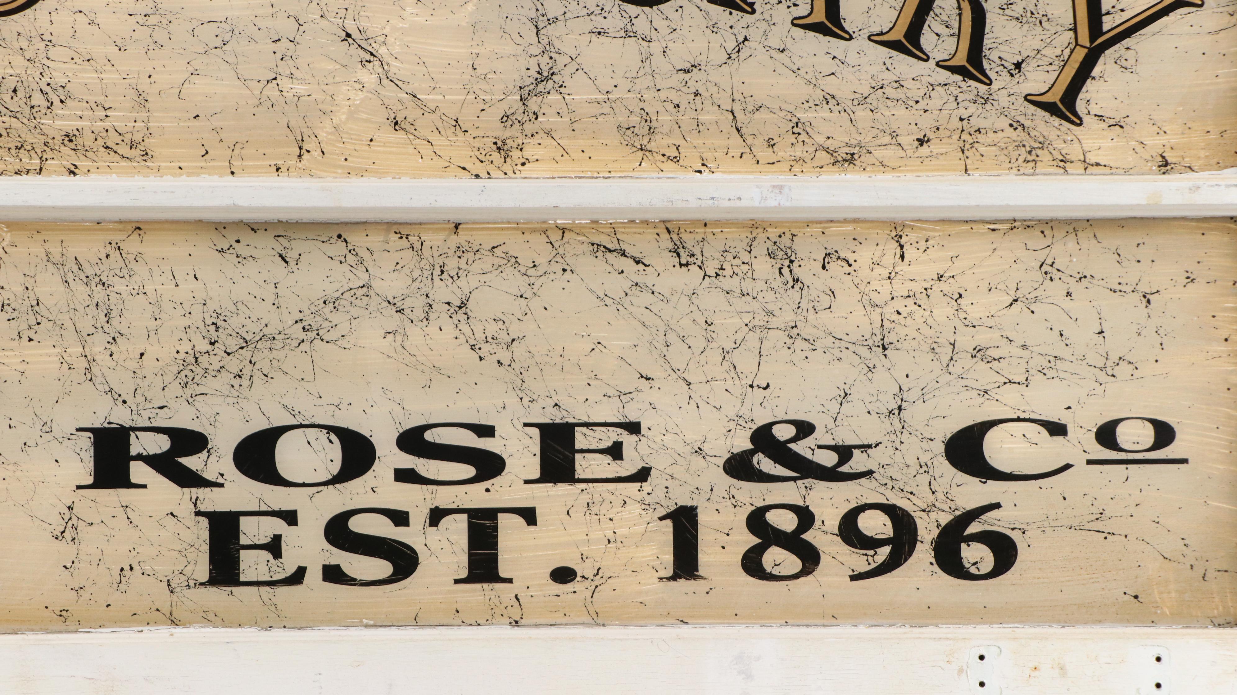 Reverse-Painted Rose & Co Apothecary Advertising Window Pane