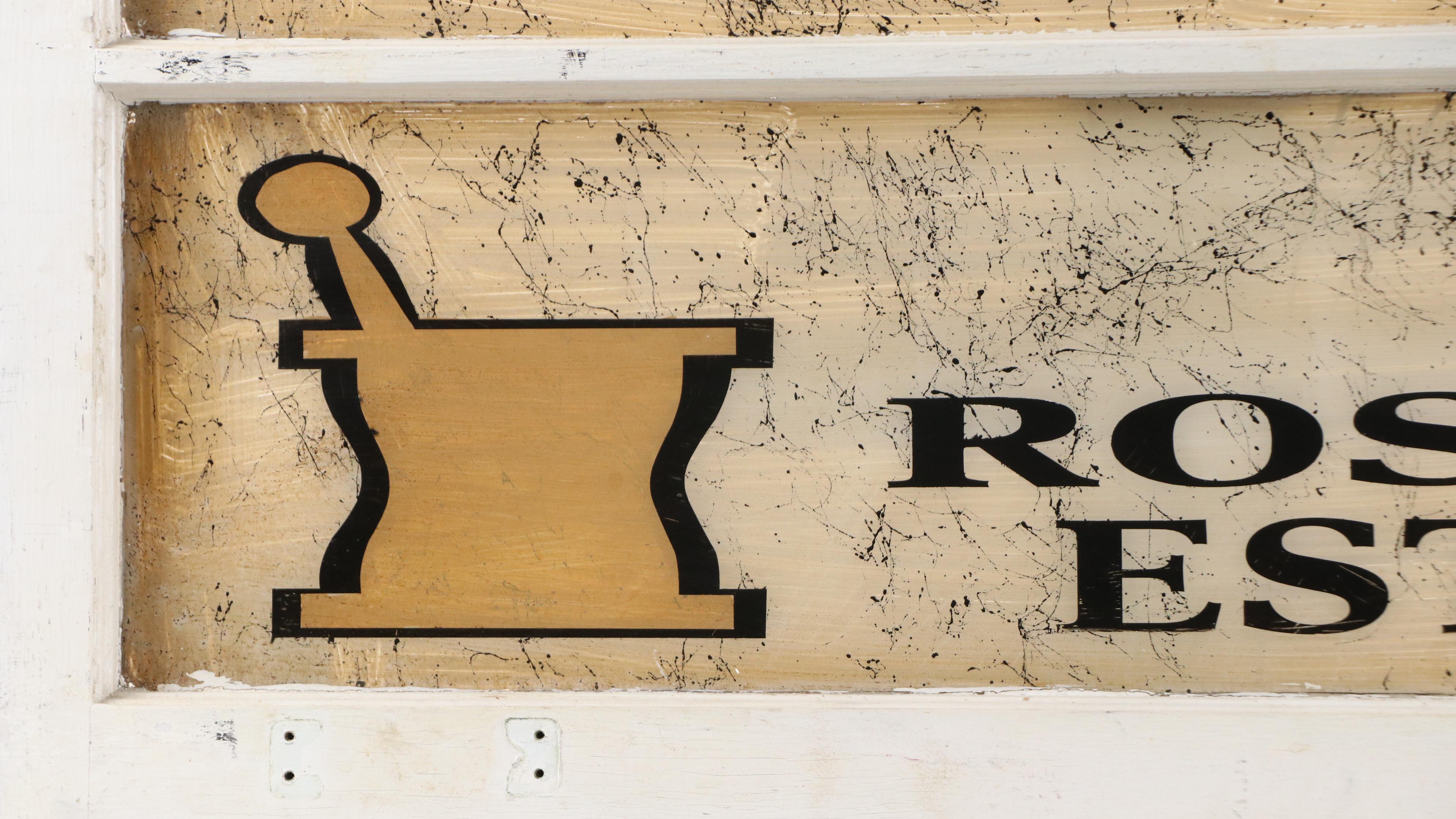 Reverse-Painted Rose & Co Apothecary Advertising Window Pane