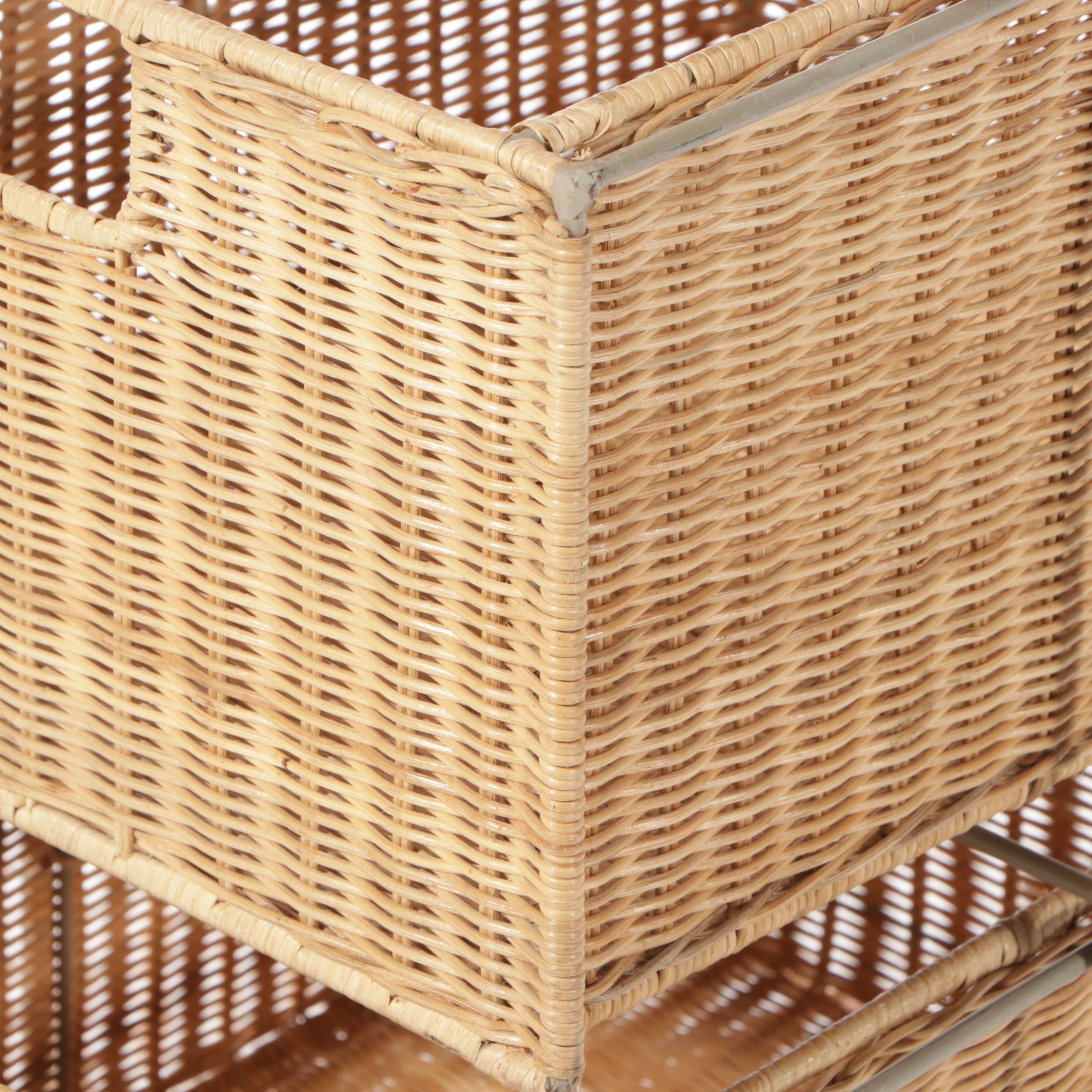 Storage Chest with Wicker Baskets and Upholstered Storage Ottoman