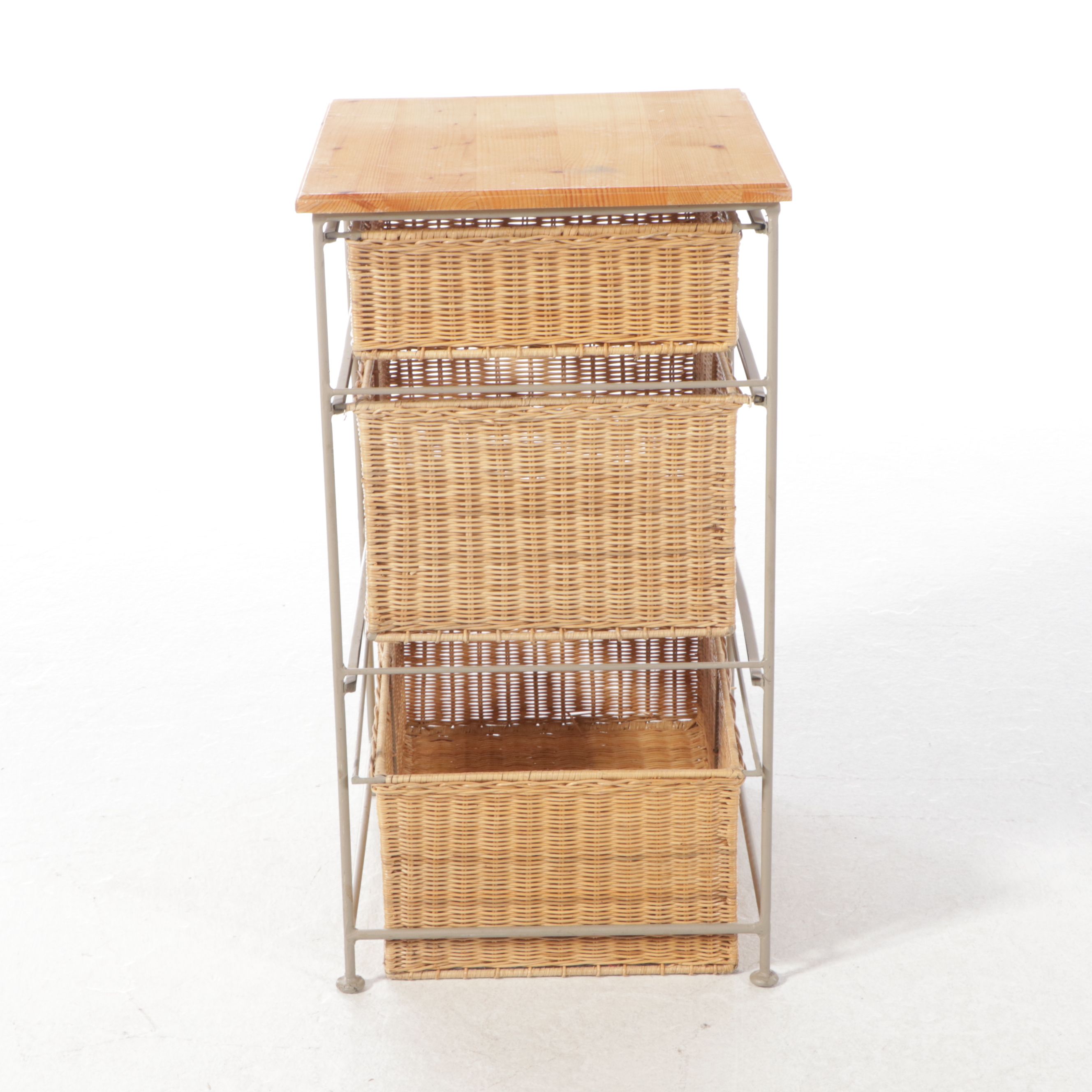 Storage Chest with Wicker Baskets and Upholstered Storage Ottoman