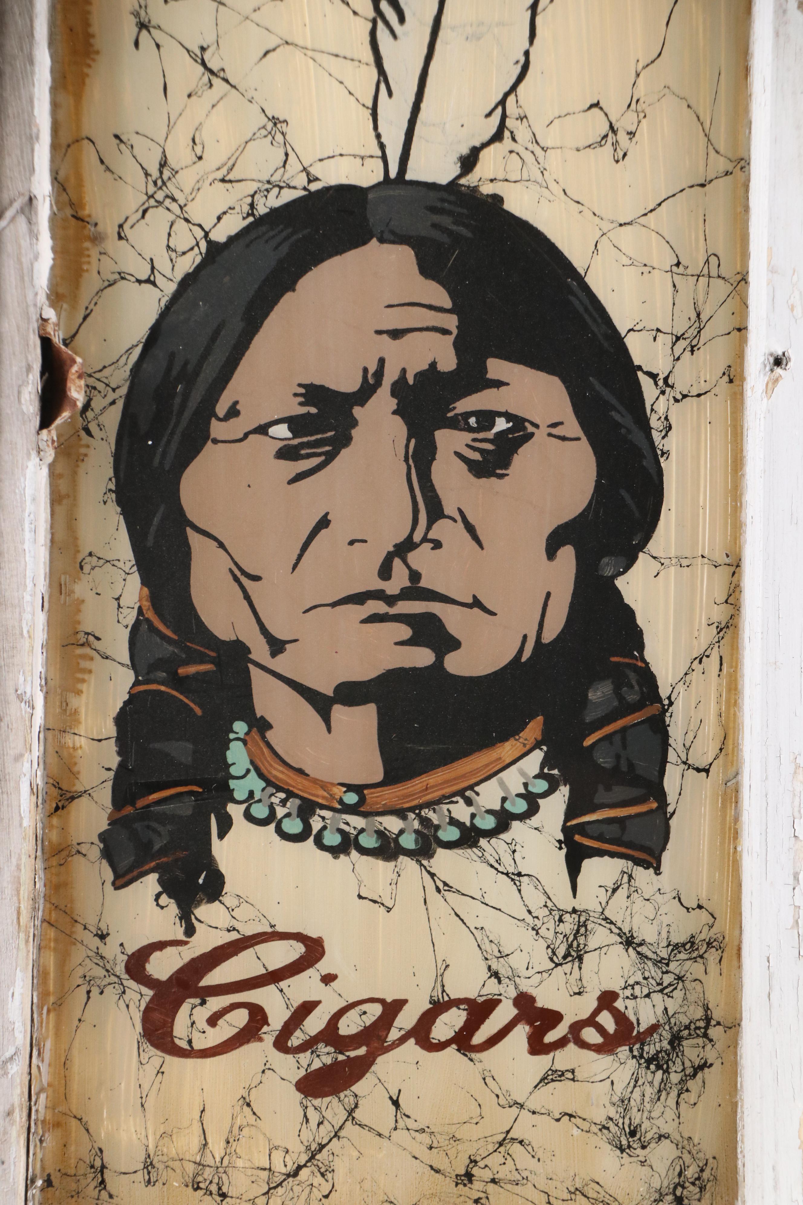 Reverse Painted Cigar Advertising Window Pane