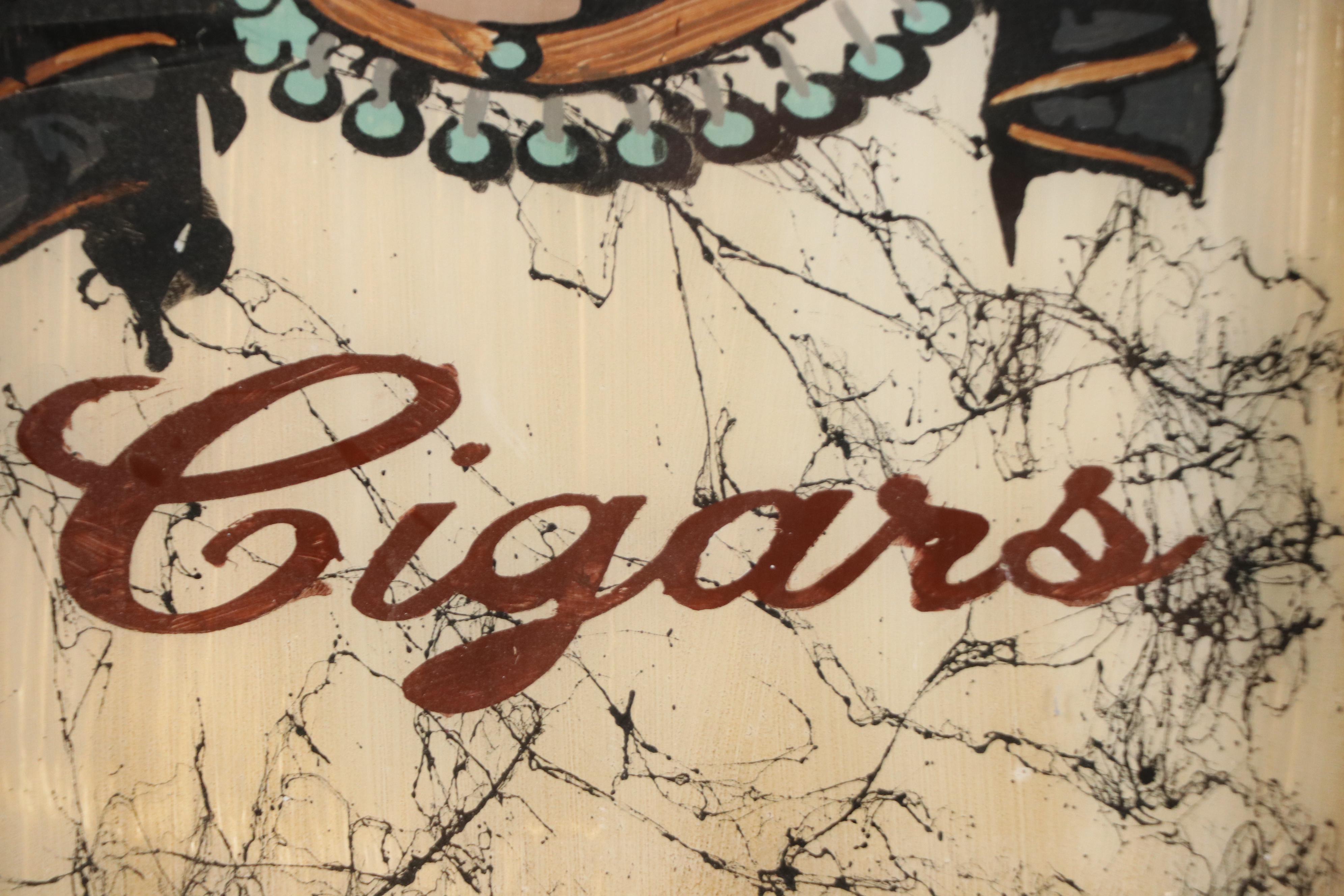 Reverse Painted Cigar Advertising Window Pane