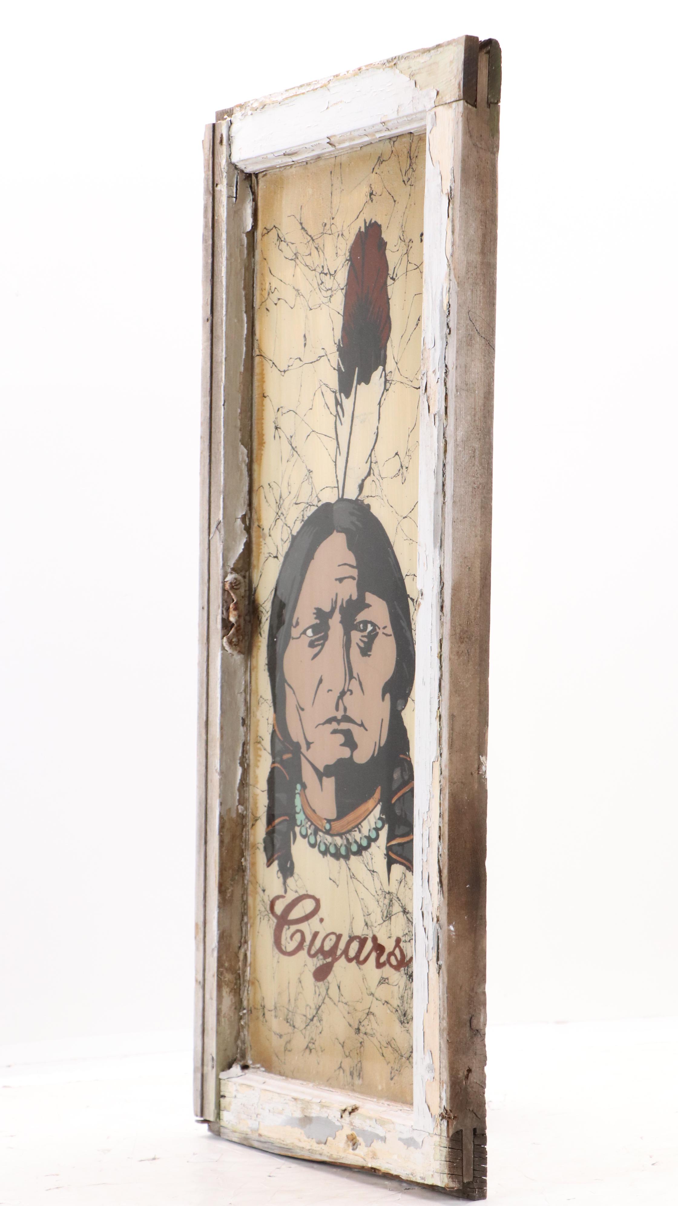 Reverse Painted Cigar Advertising Window Pane