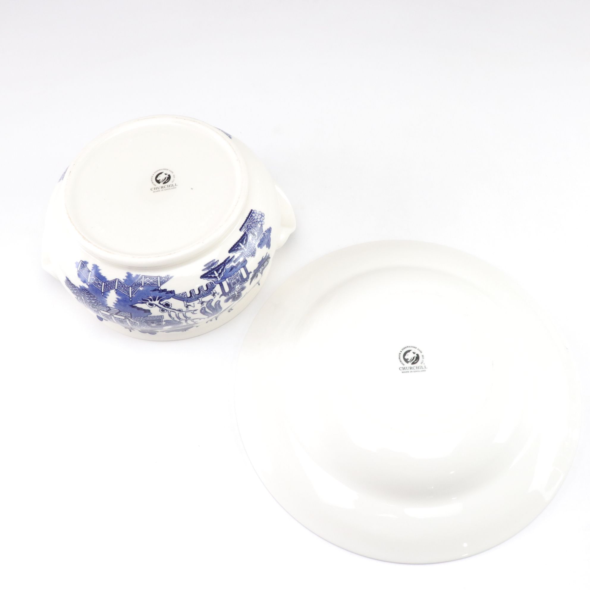 Churchill "Blue Willow" Set of Dinnerware with Soup Tureen and Serving Platters