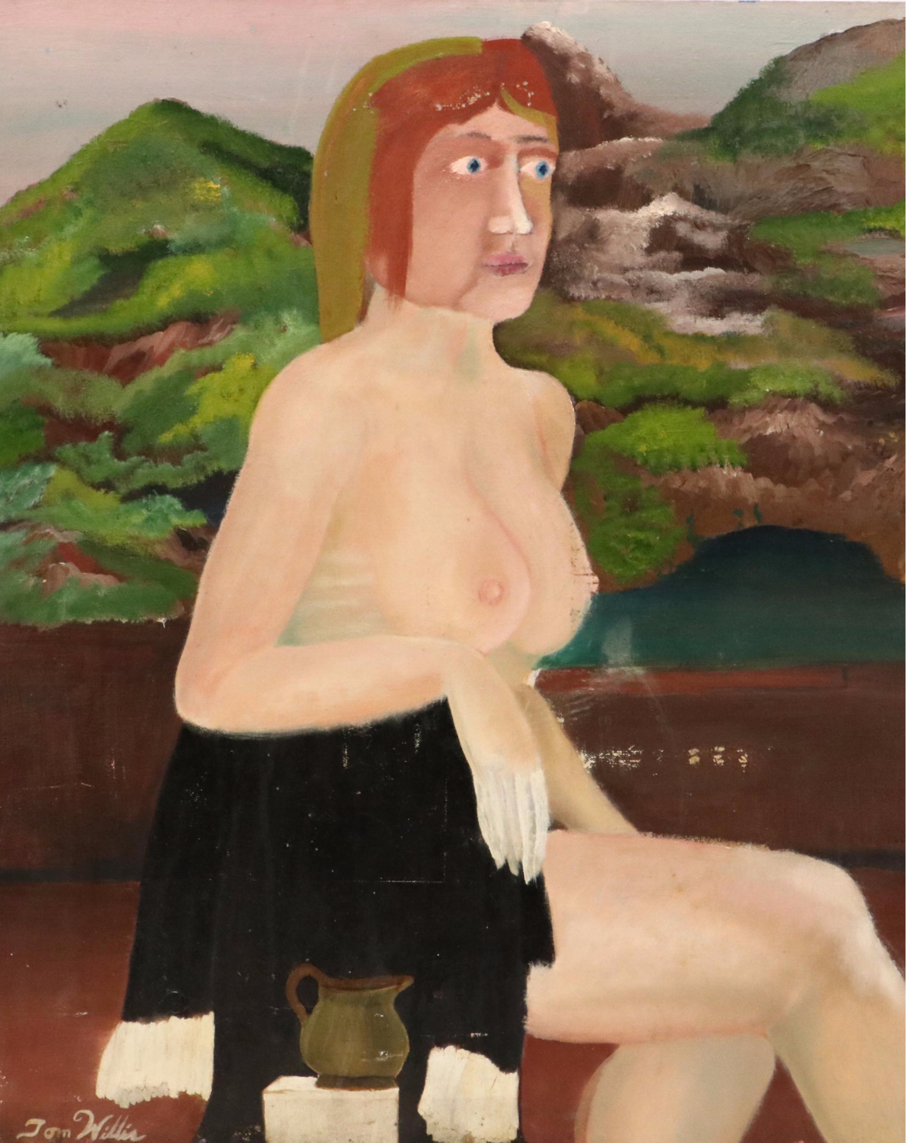Tom Willis Stylized Portrait Oil Painting of Nude Woman