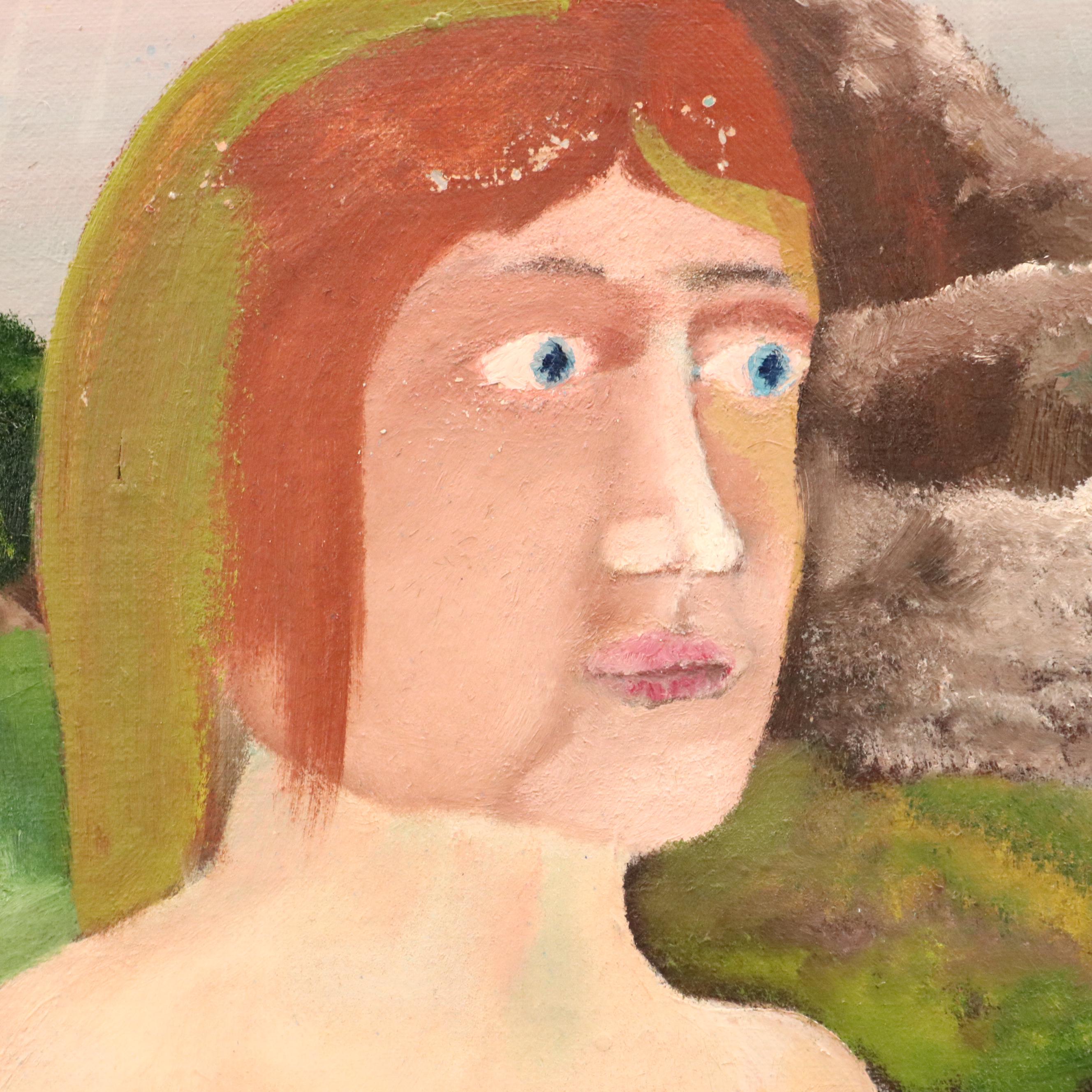 Tom Willis Stylized Portrait Oil Painting of Nude Woman