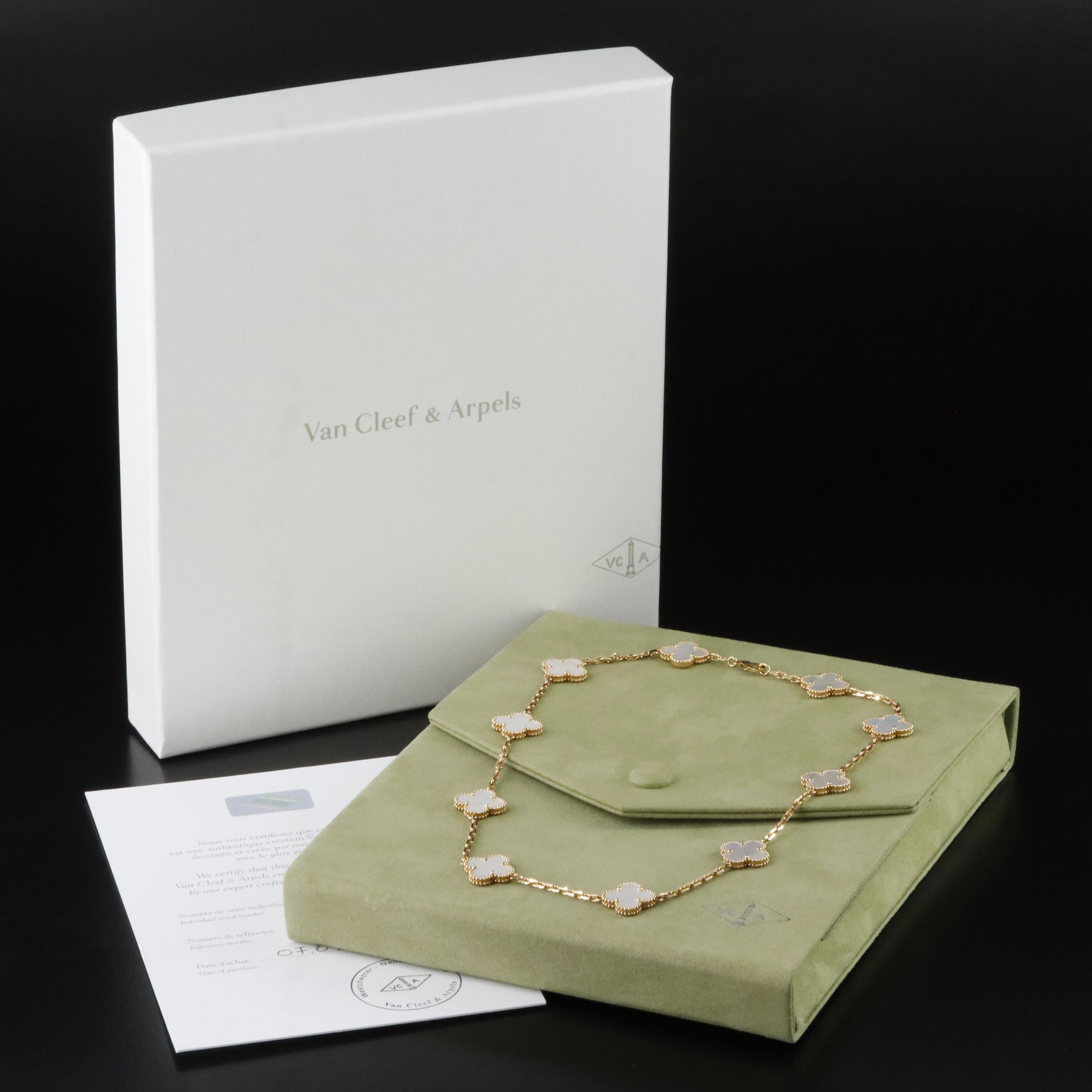 Van Cleef & Arpels Vintage Alhambra 18K Mother of Pearl Necklace 10 Motifs