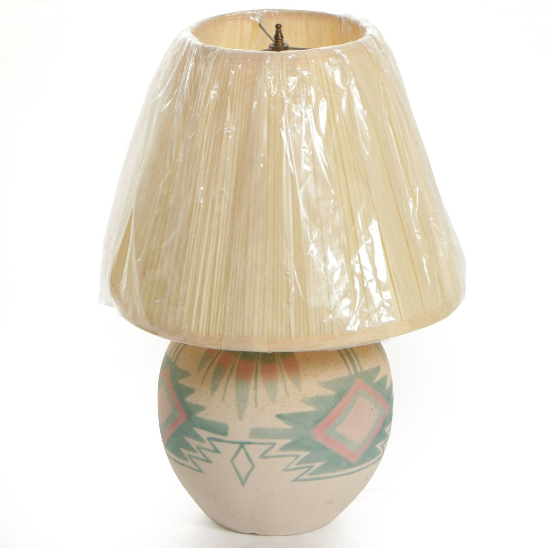 Southwestern Theme Hand-Painted Ceramic Table Lamp with Pleated Shade