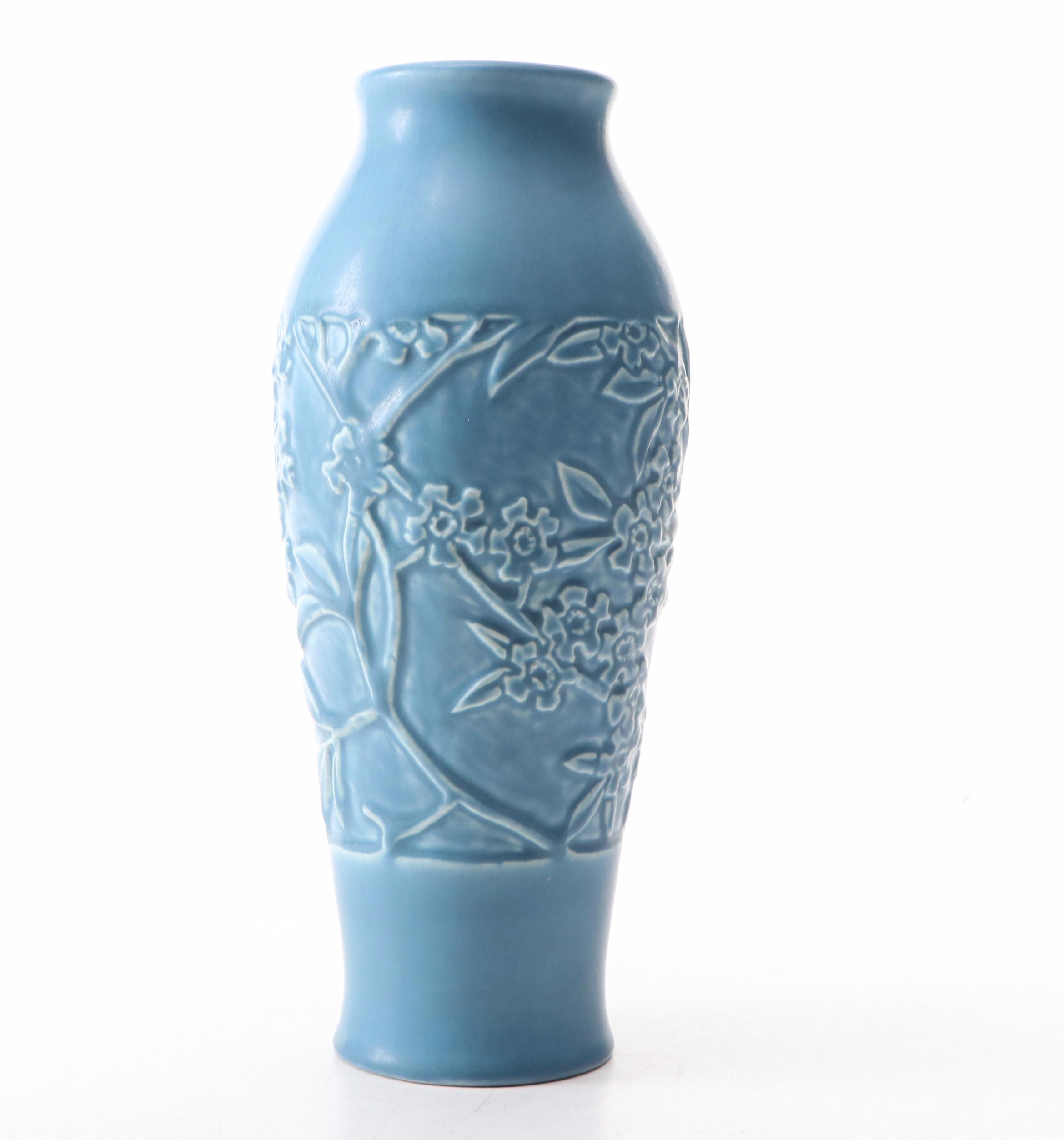 Rookwood and Zanesville Pottery Matte Blue Ceramic Vases, Early to Mid-20th C.