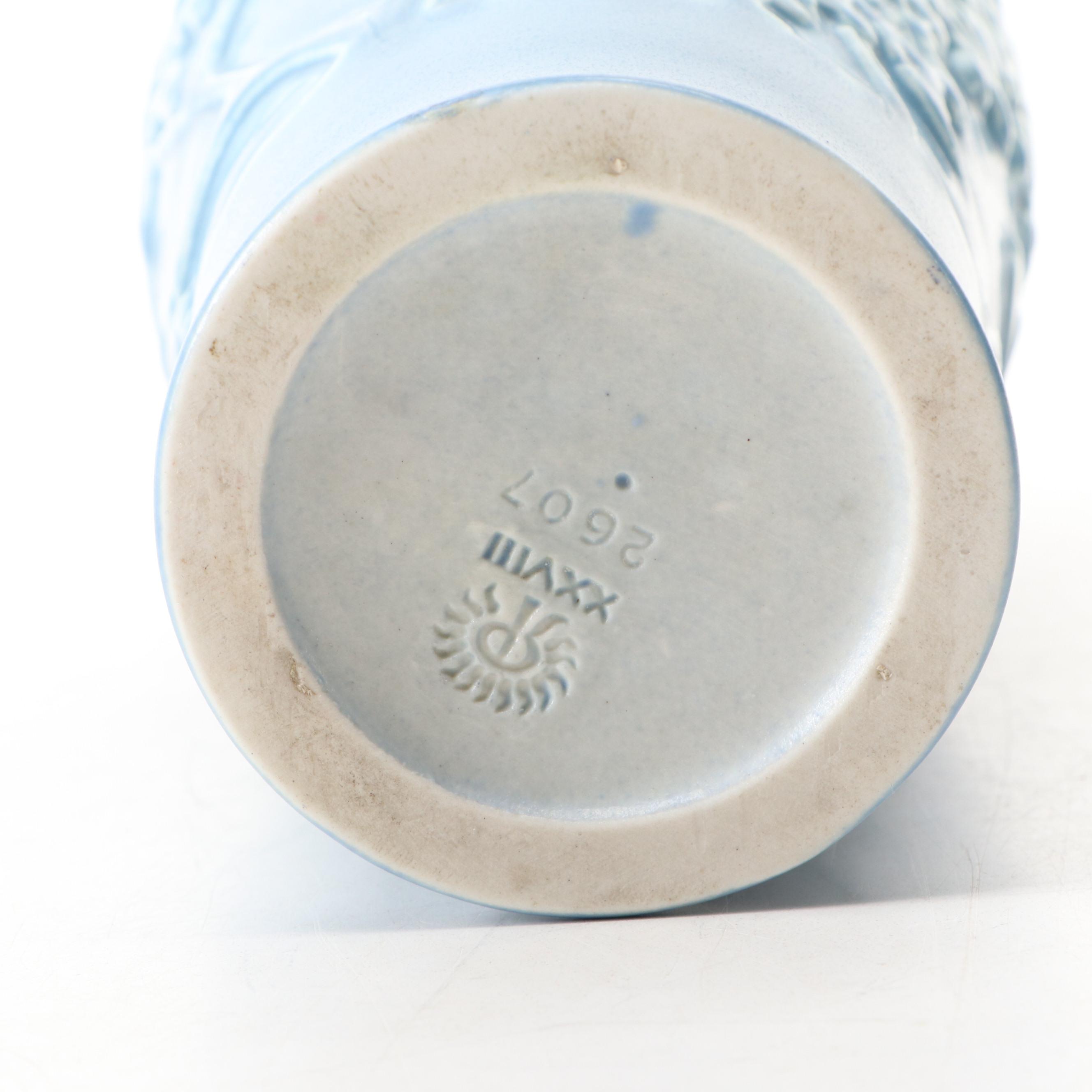 Rookwood and Zanesville Pottery Matte Blue Ceramic Vases, Early to Mid-20th C.