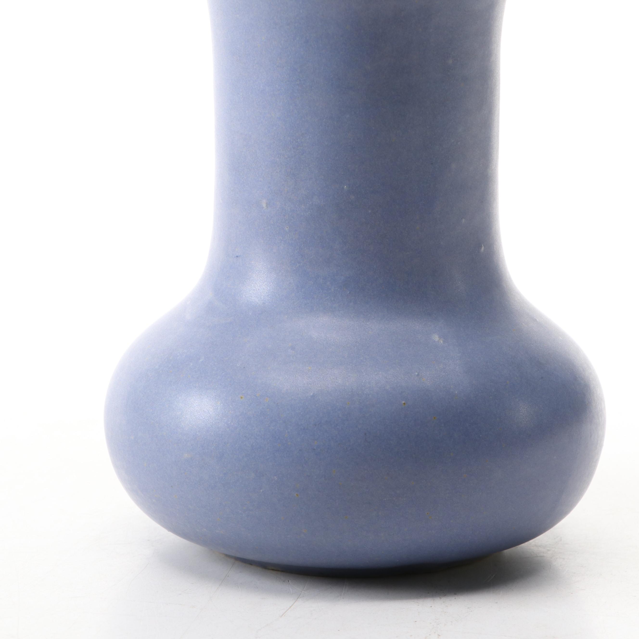 Rookwood and Zanesville Pottery Matte Blue Ceramic Vases, Early to Mid-20th C.