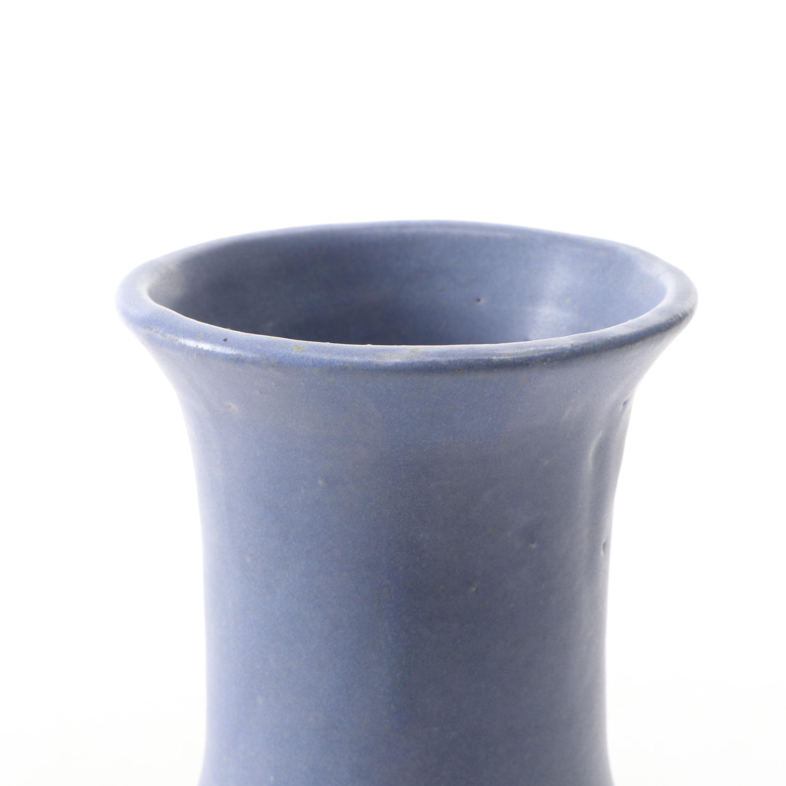 Rookwood and Zanesville Pottery Matte Blue Ceramic Vases, Early to Mid-20th C.