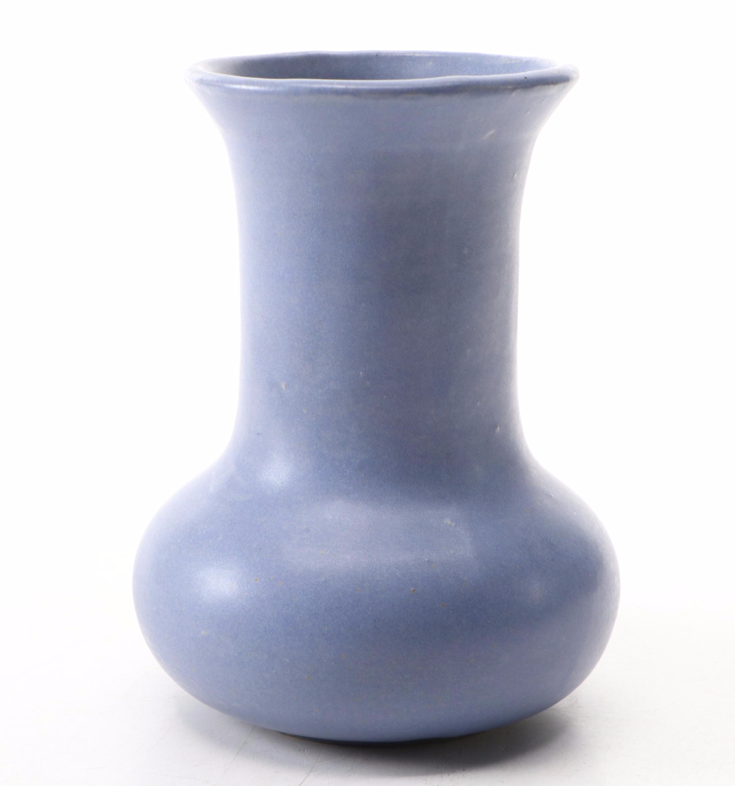 Rookwood and Zanesville Pottery Matte Blue Ceramic Vases, Early to Mid-20th C.