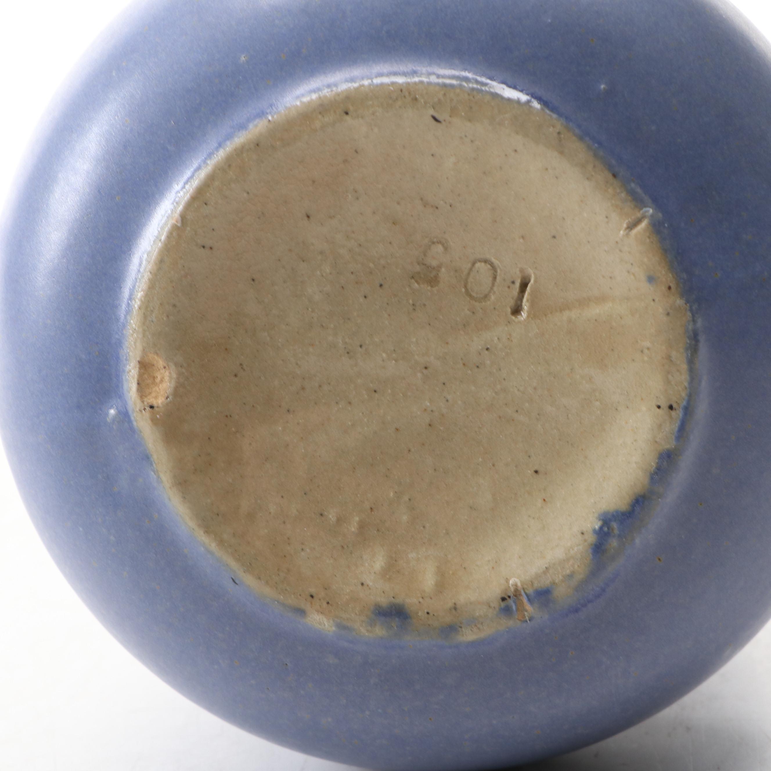 Rookwood and Zanesville Pottery Matte Blue Ceramic Vases, Early to Mid-20th C.