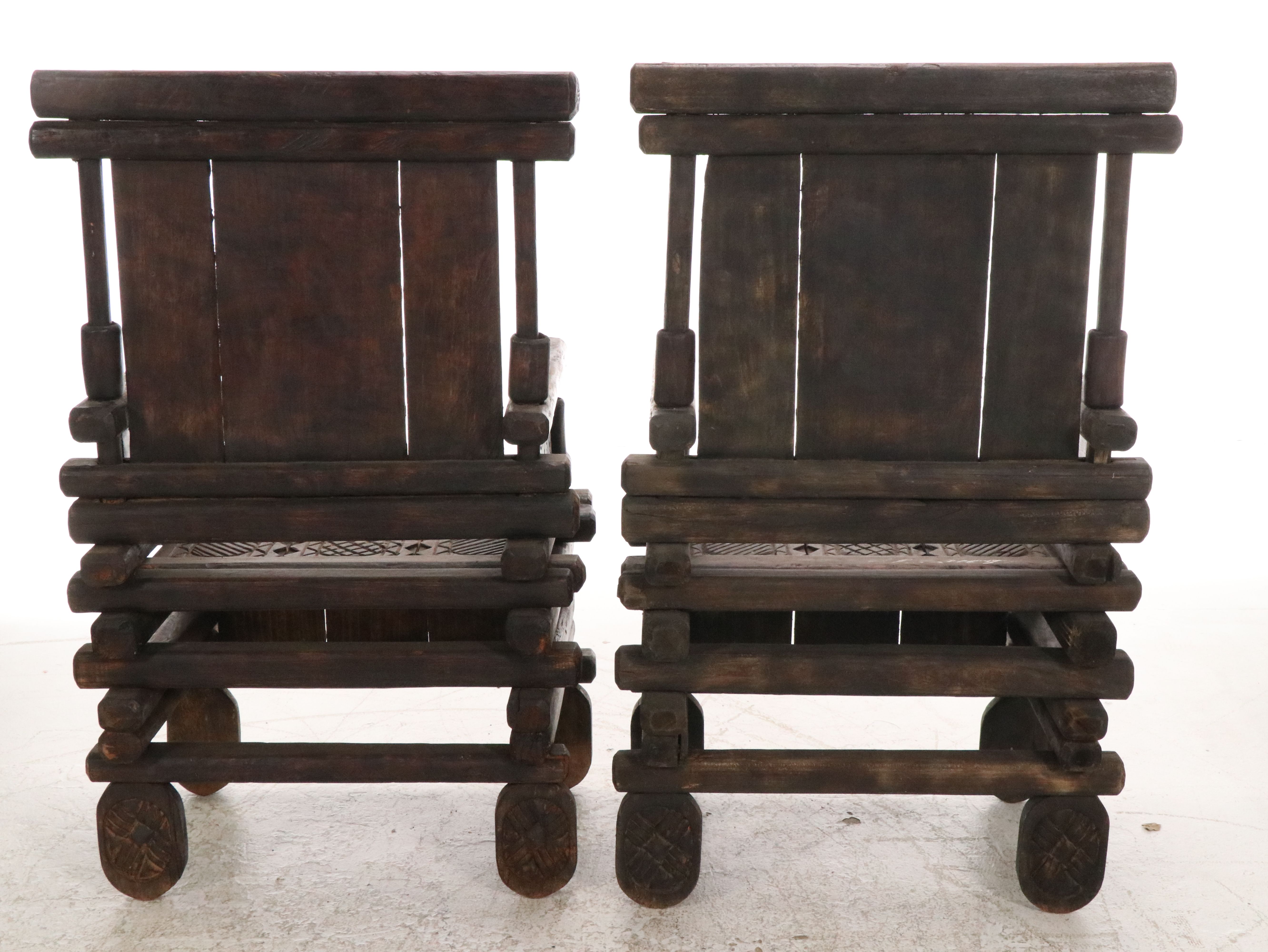 Pair of Indian Carved Wood Armchairs