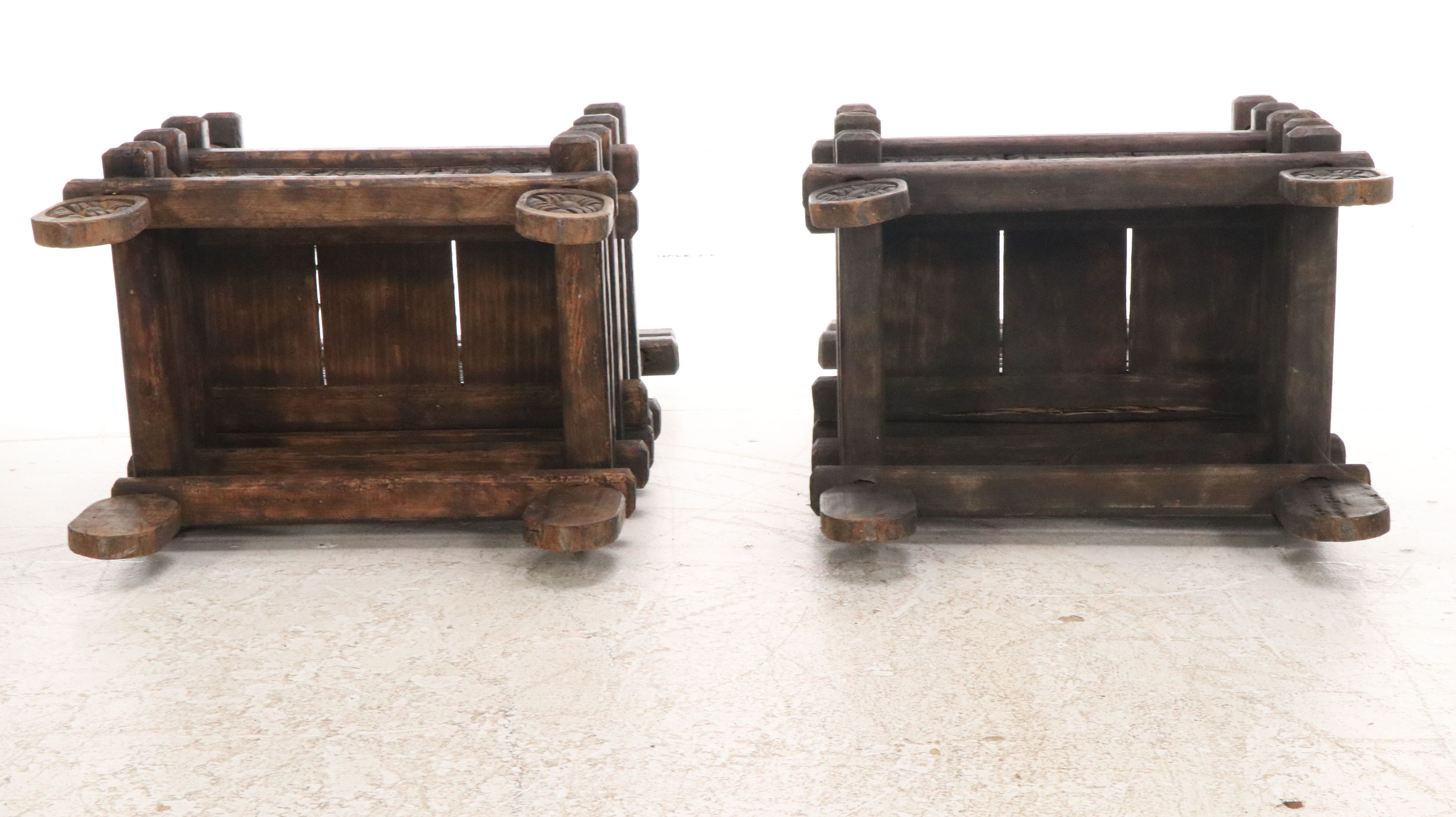 Pair of Indian Carved Wood Armchairs