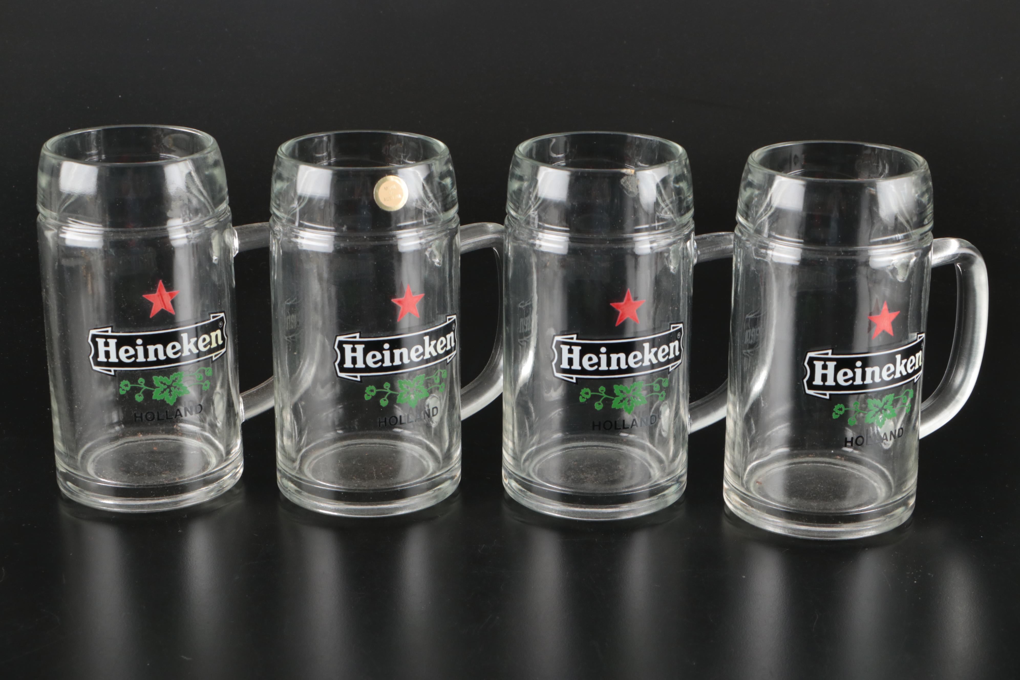 Miller Lite Oak Tap Handle with Heineken 1/2 Liter Tankards