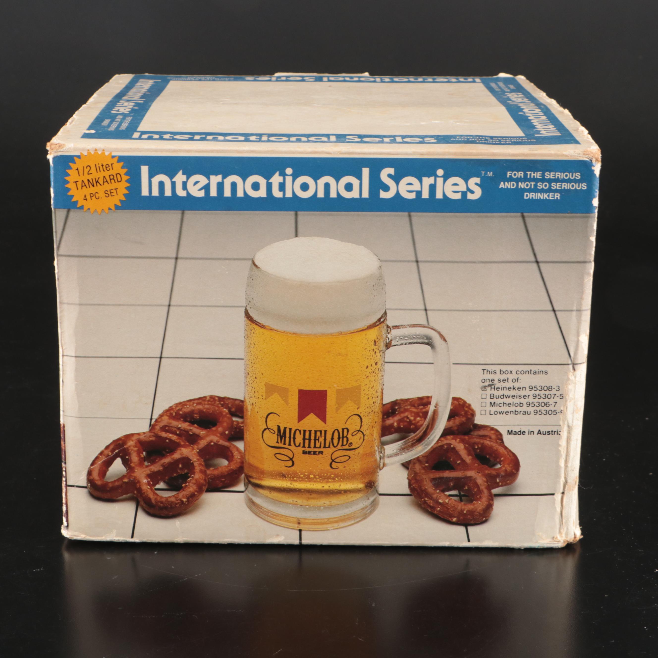 Miller Lite Oak Tap Handle with Heineken 1/2 Liter Tankards