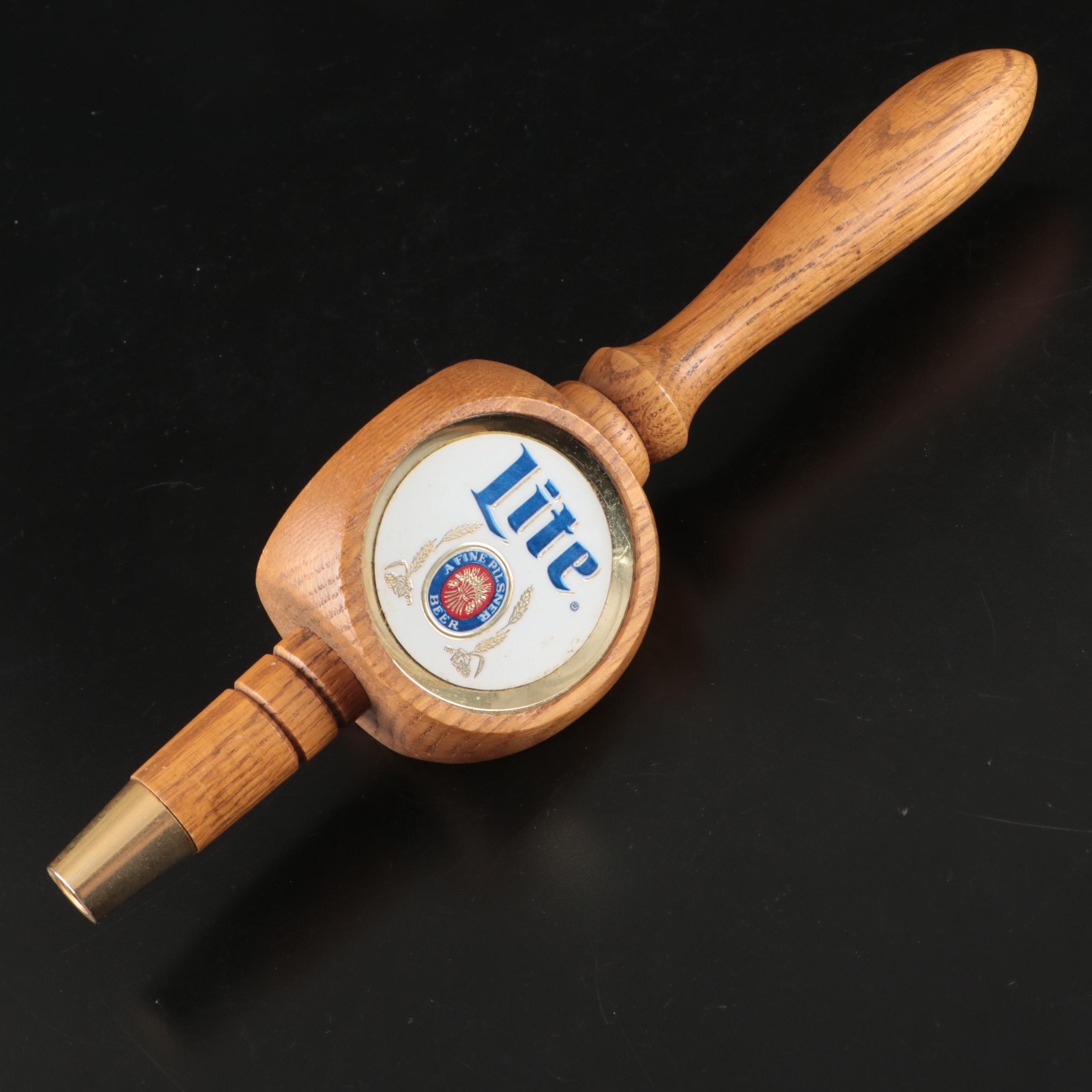 Miller Lite Oak Tap Handle with Heineken 1/2 Liter Tankards