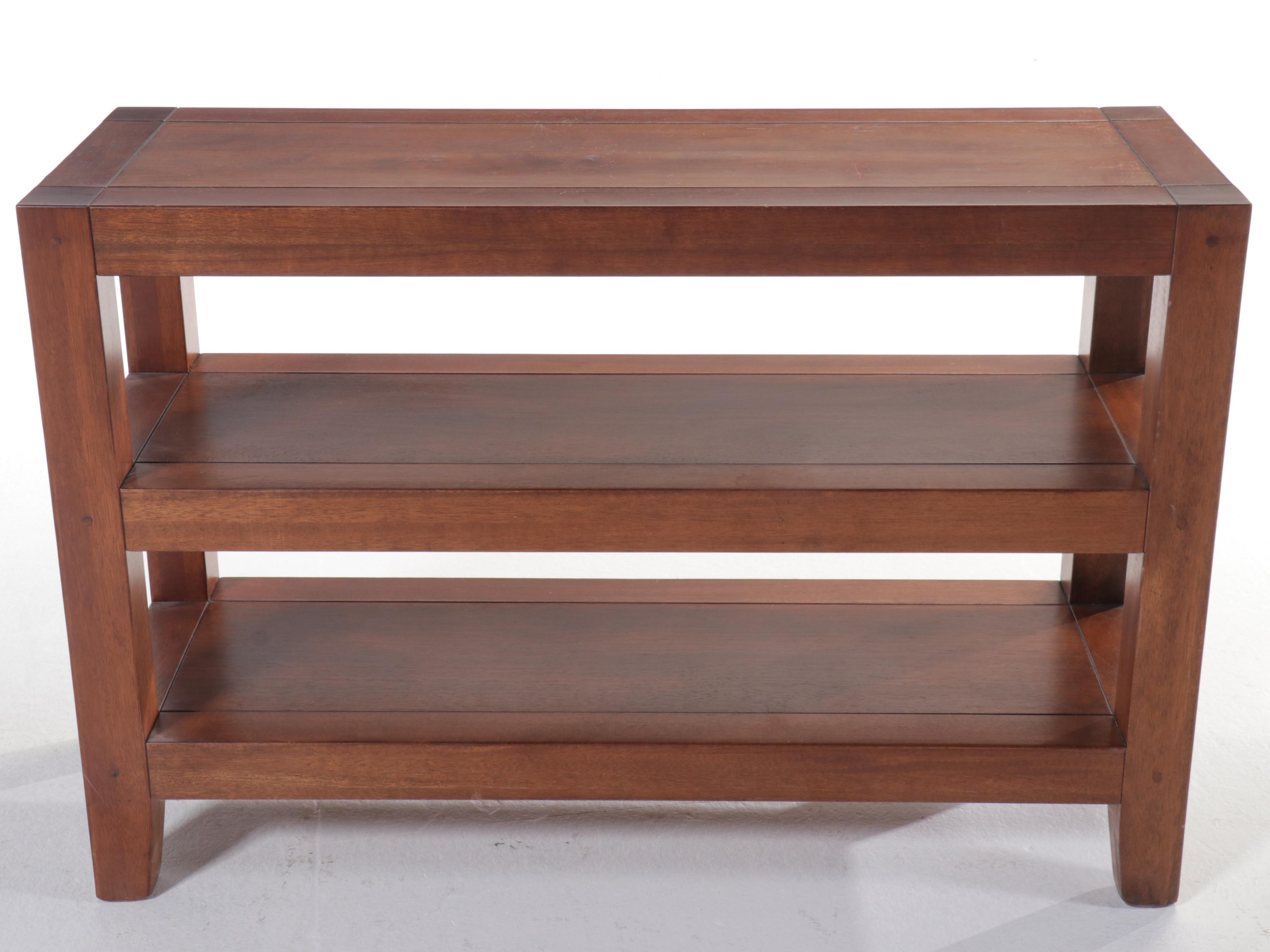 Contemporary Mahogany Finish Three-Tier Console Table