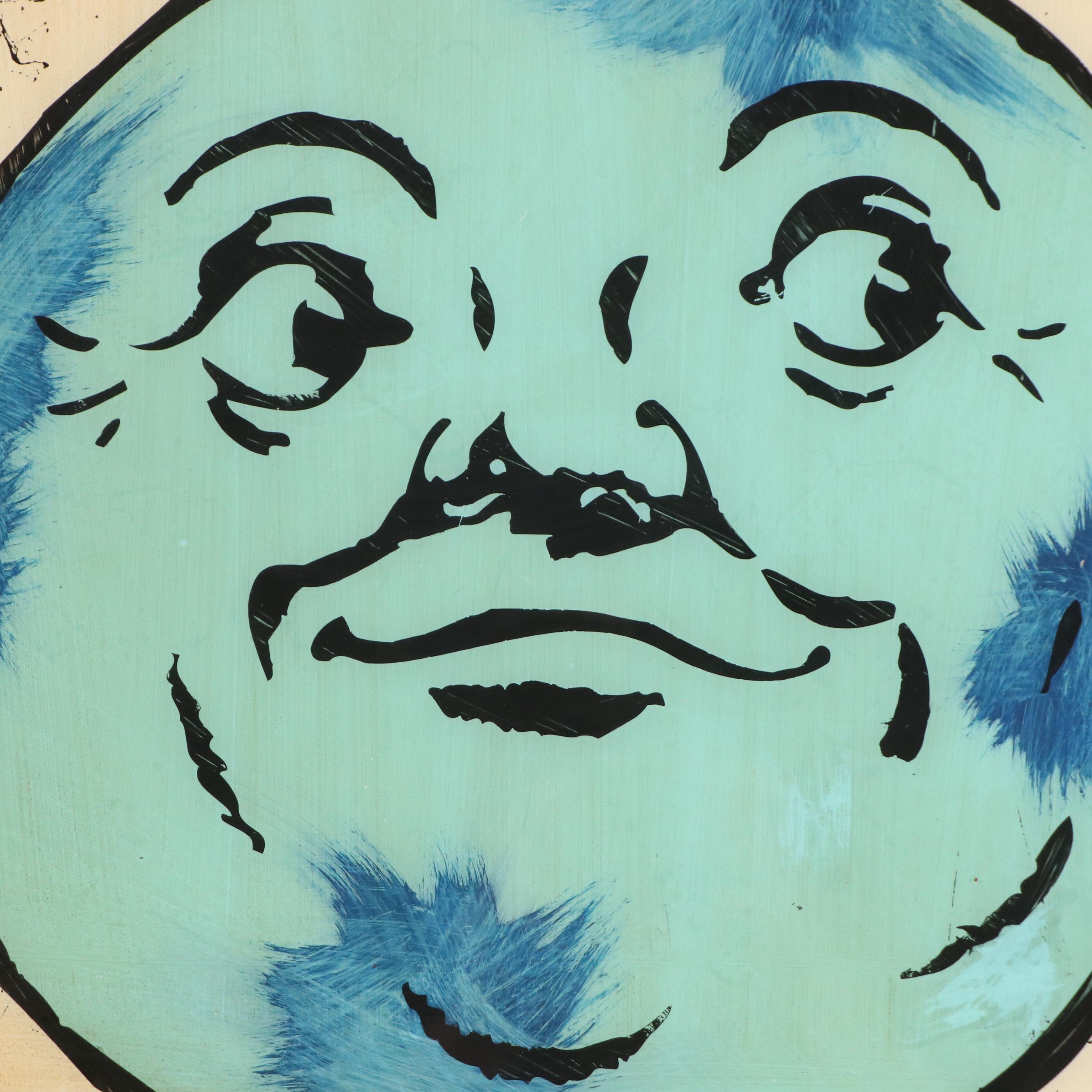 Reverse Painted Blue Moon Advertising Window Pane