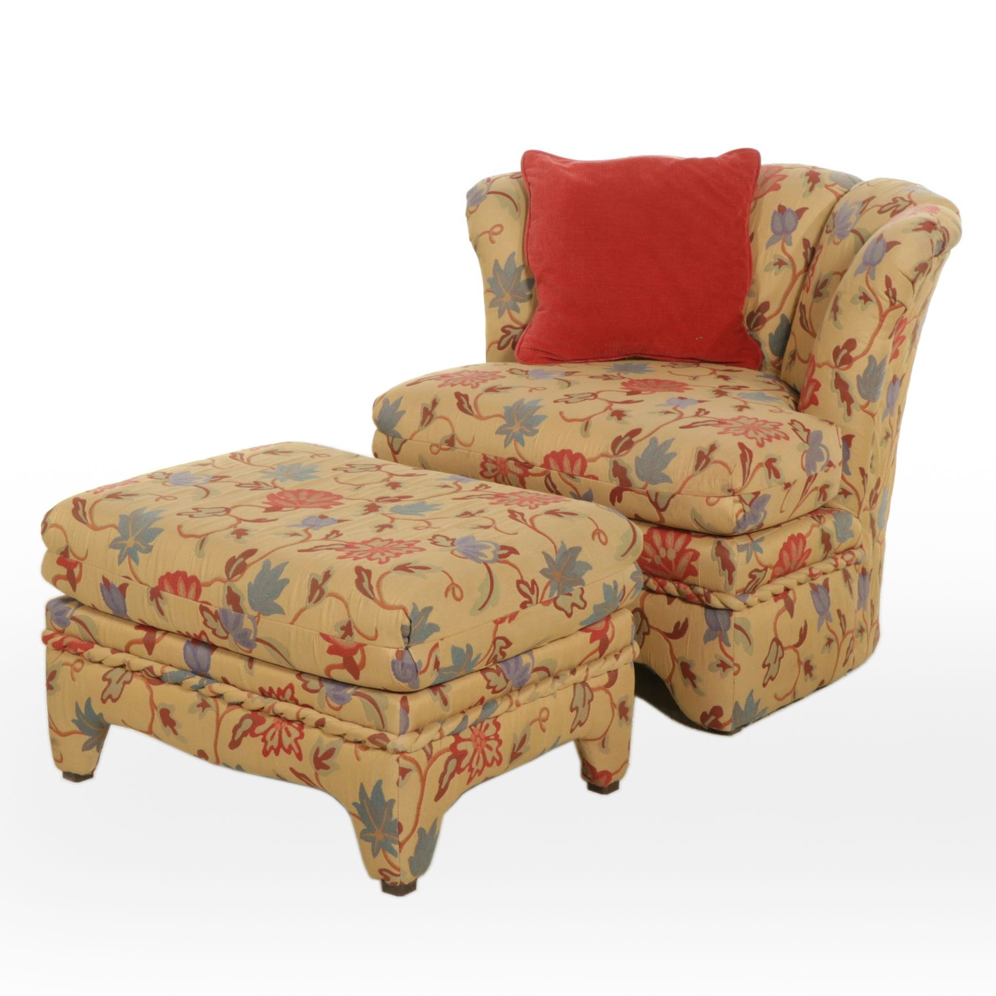 Upholstered Fan-Back Armchair and Ottoman