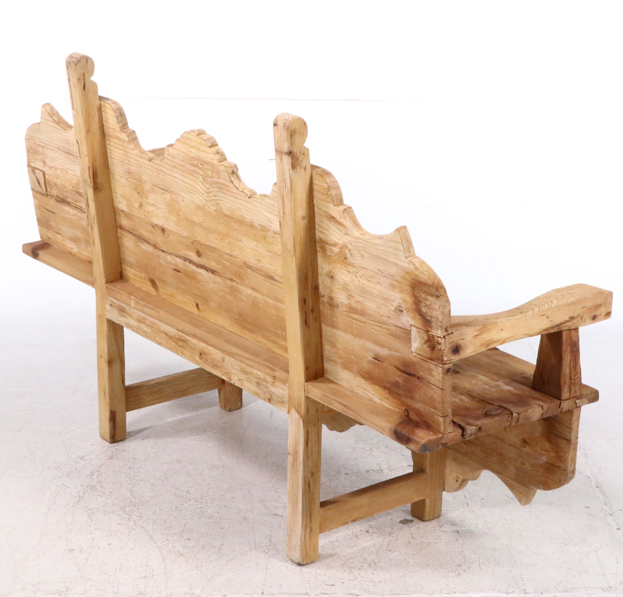 Rustic Mexican Carved Wood Bench