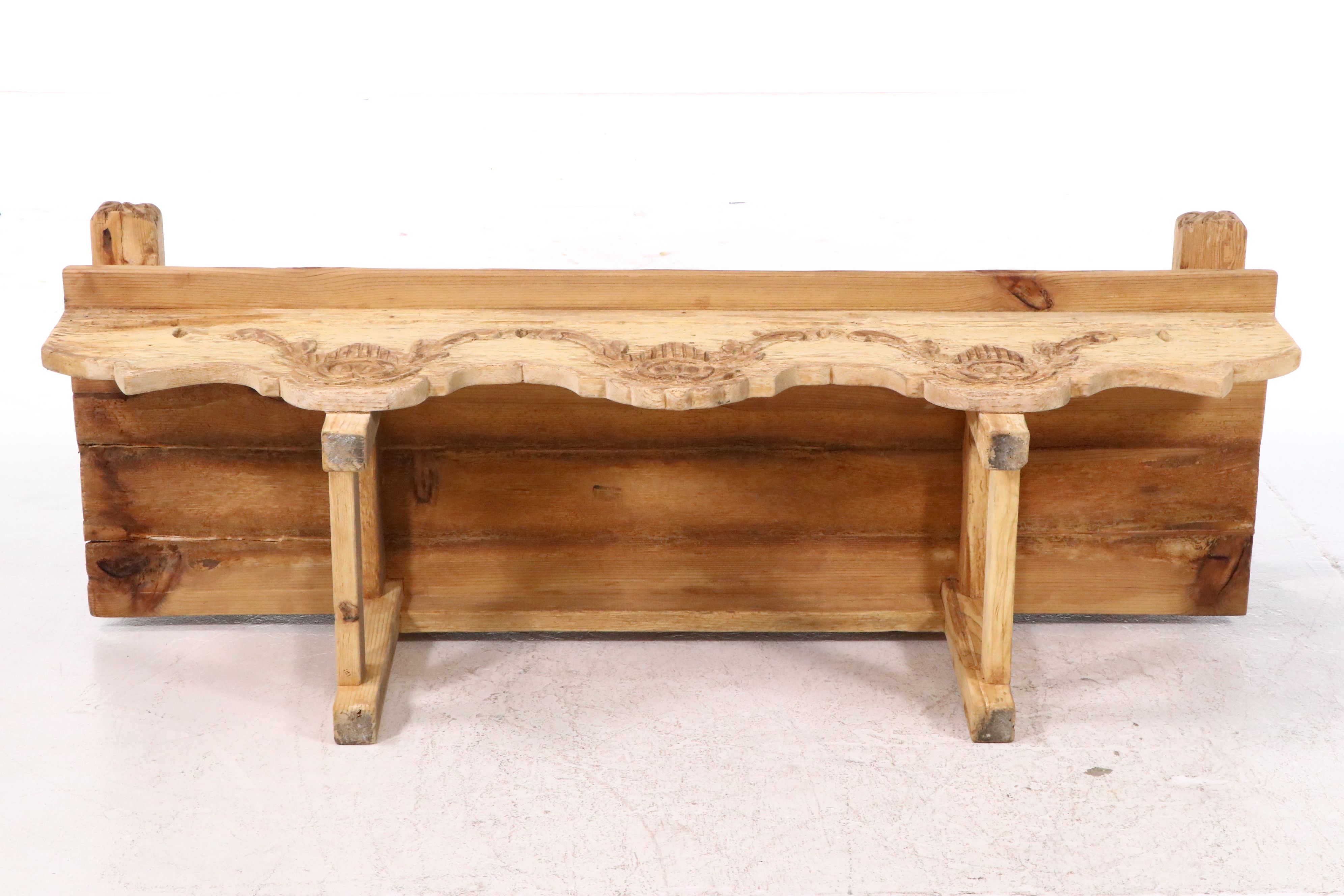 Rustic Mexican Carved Wood Bench
