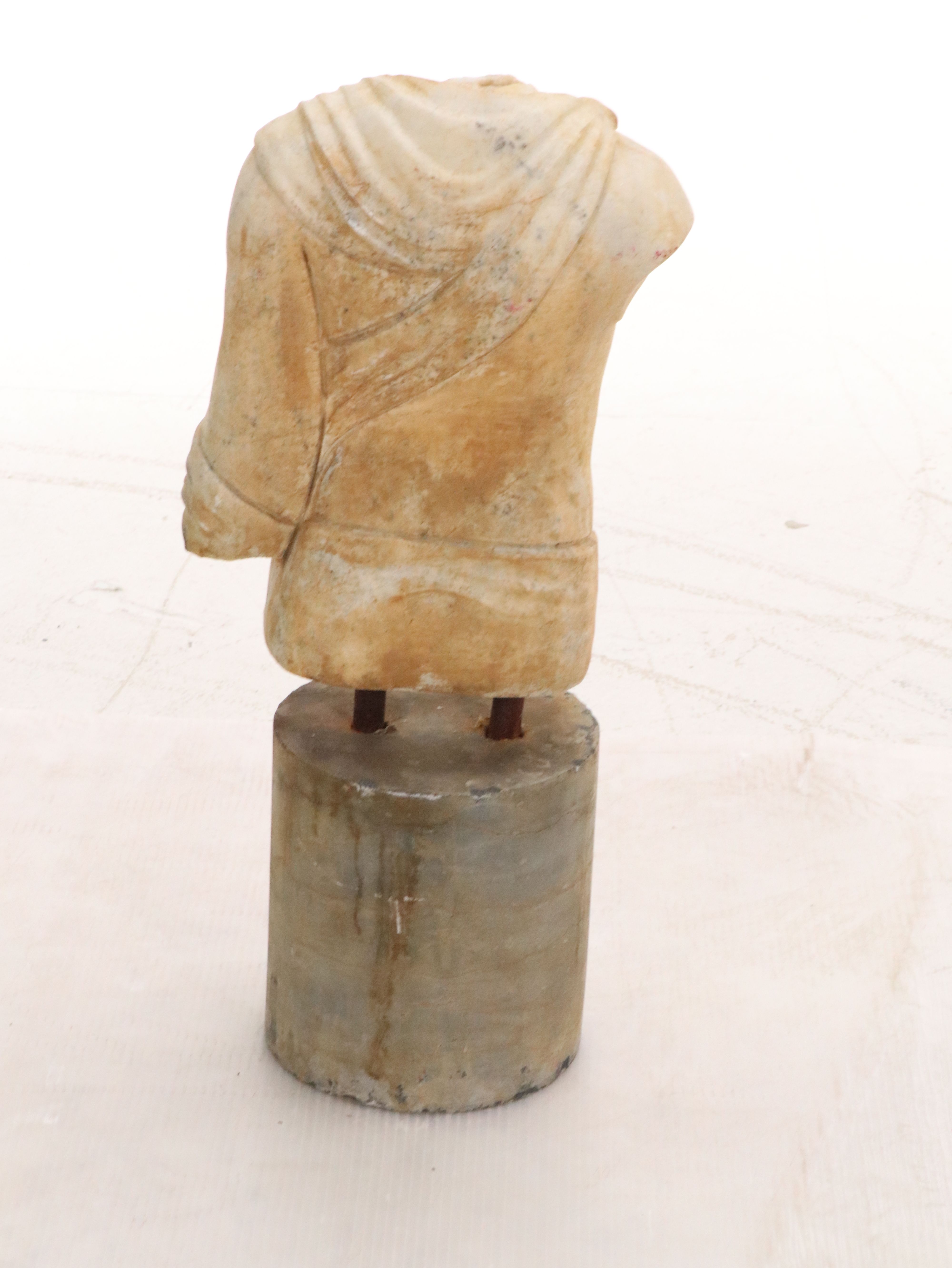 Greco-Roman Style Stone Legionnaire's Torso on Concrete Base