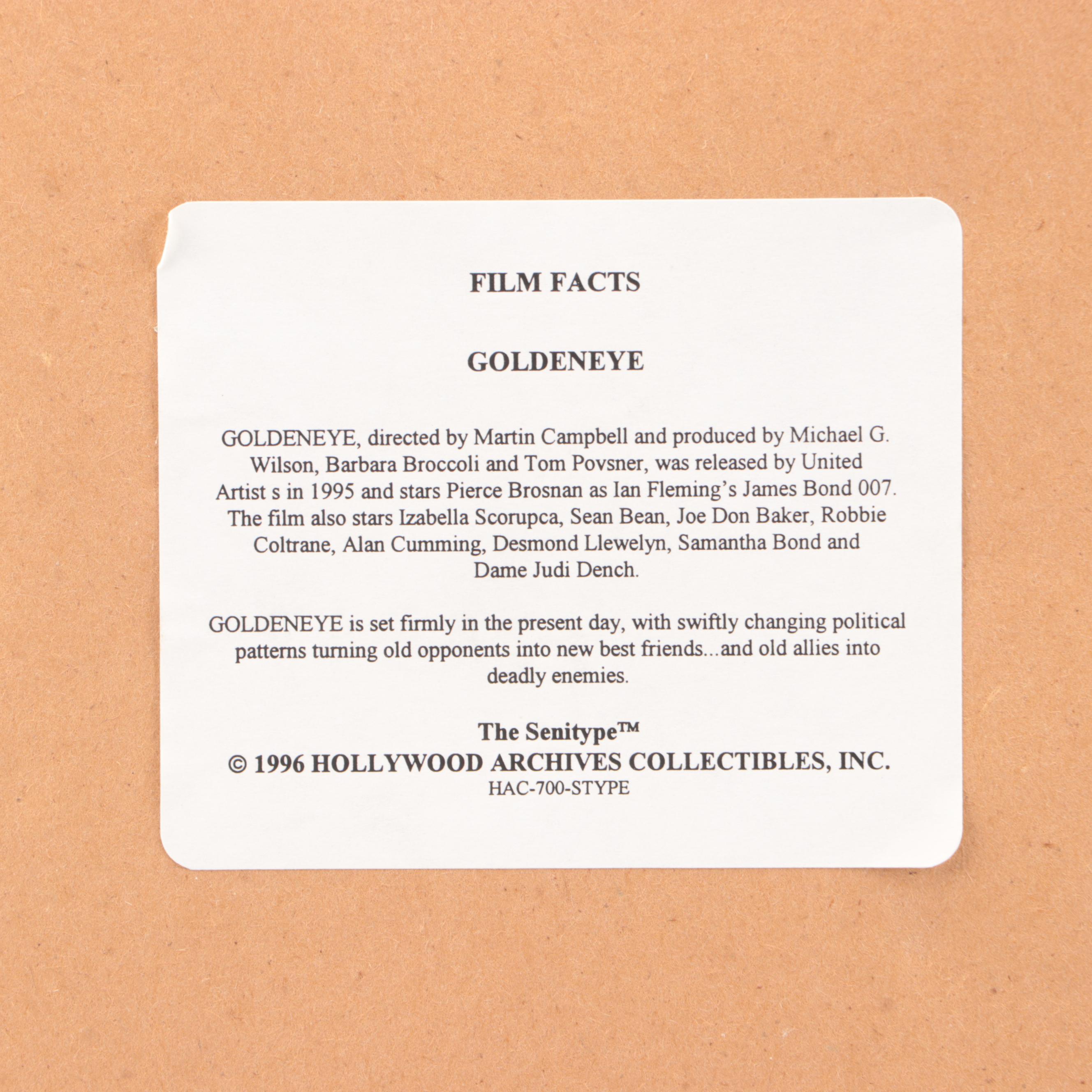 "Golden Eye" The Bond Prologue Senitype Offset Lithograph in Wood Frame
