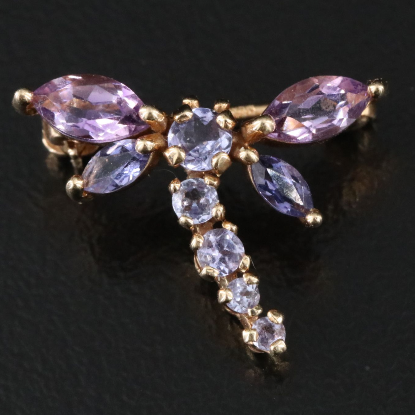 14K Amethyst and Tanzanite Dragonfly Brooch