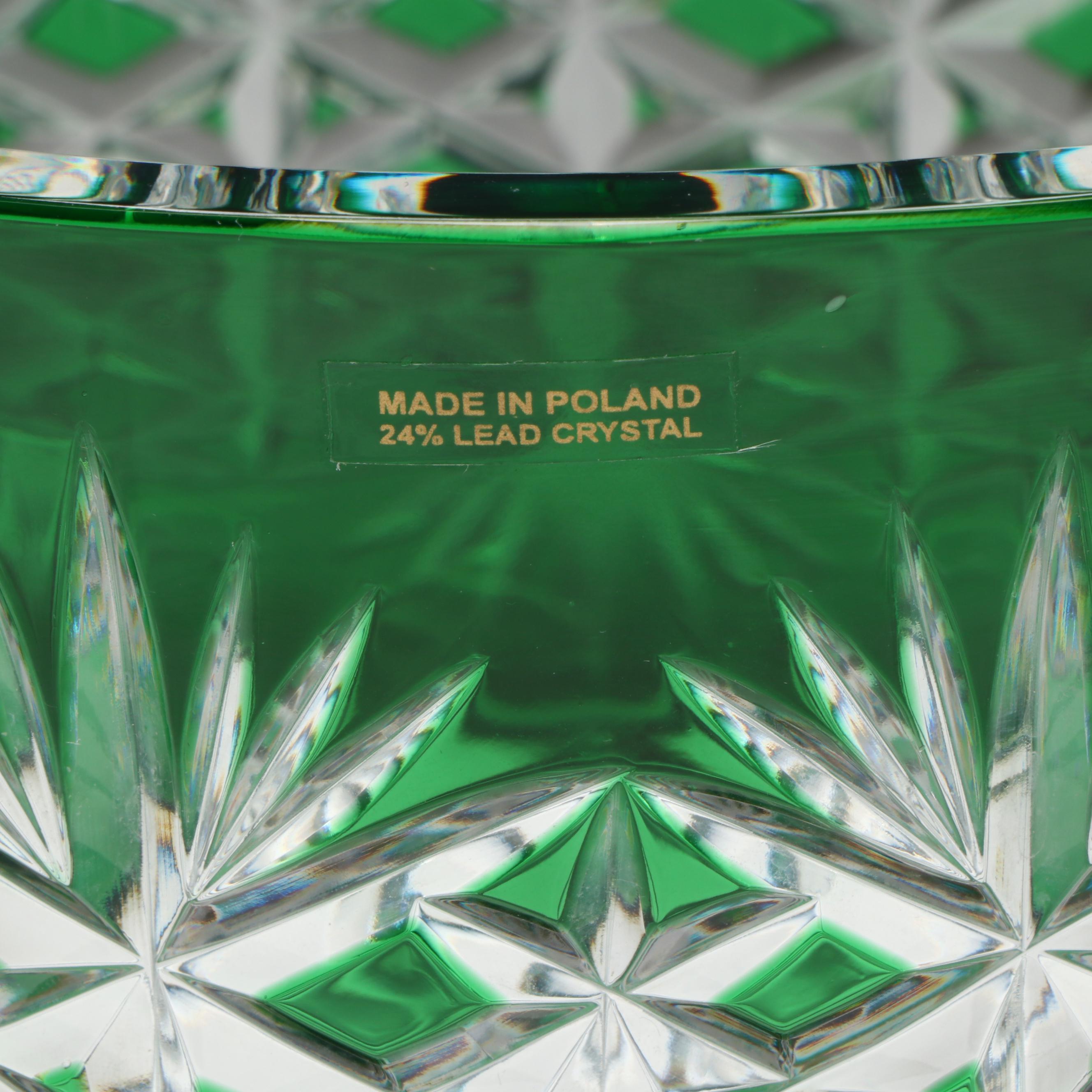 Polish Green Cut to Clear Crystal Centerpiece Bowl