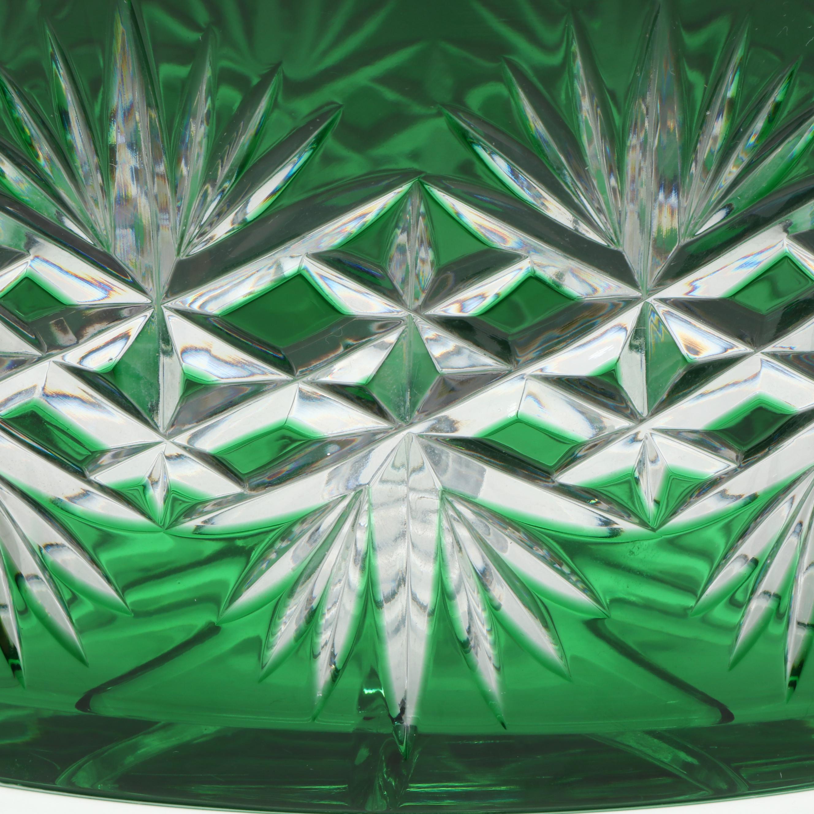 Polish Green Cut to Clear Crystal Centerpiece Bowl