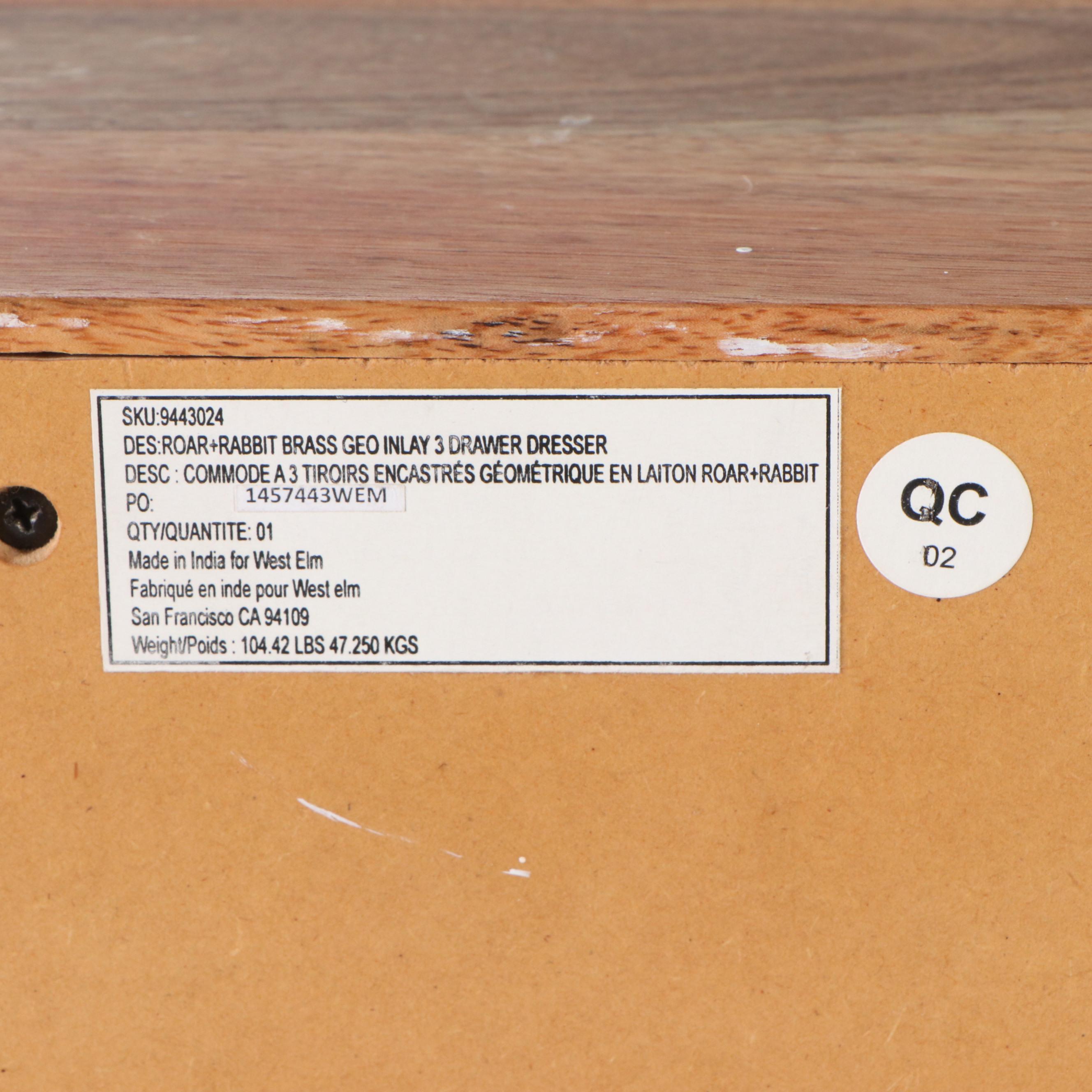 West Elm Roar & Rabbit Geo Inlay Three-Drawer Chest