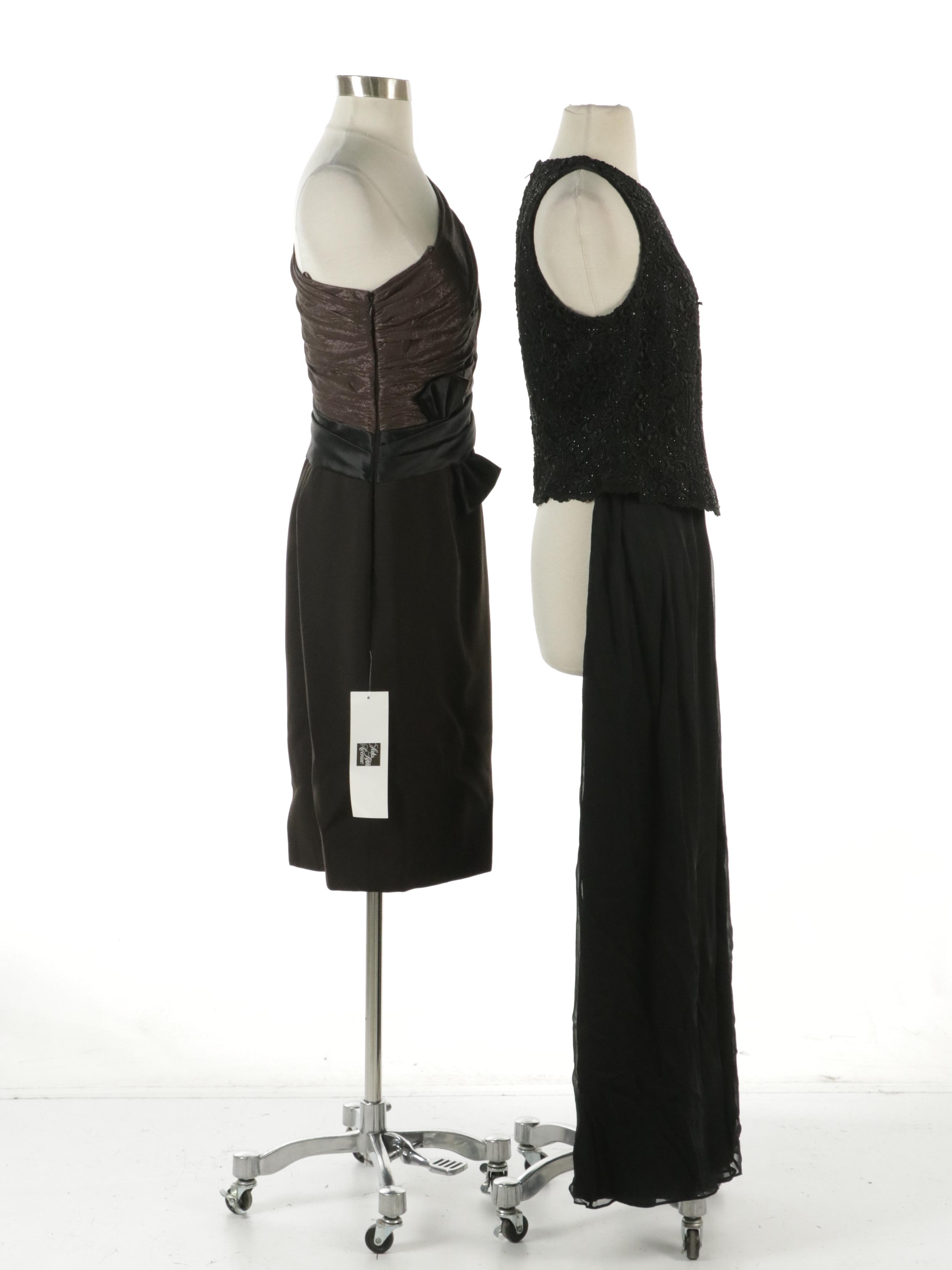 Carmen Marc Valvo One-Shoulder Dress and Two-Piece Palazzo Pant Set