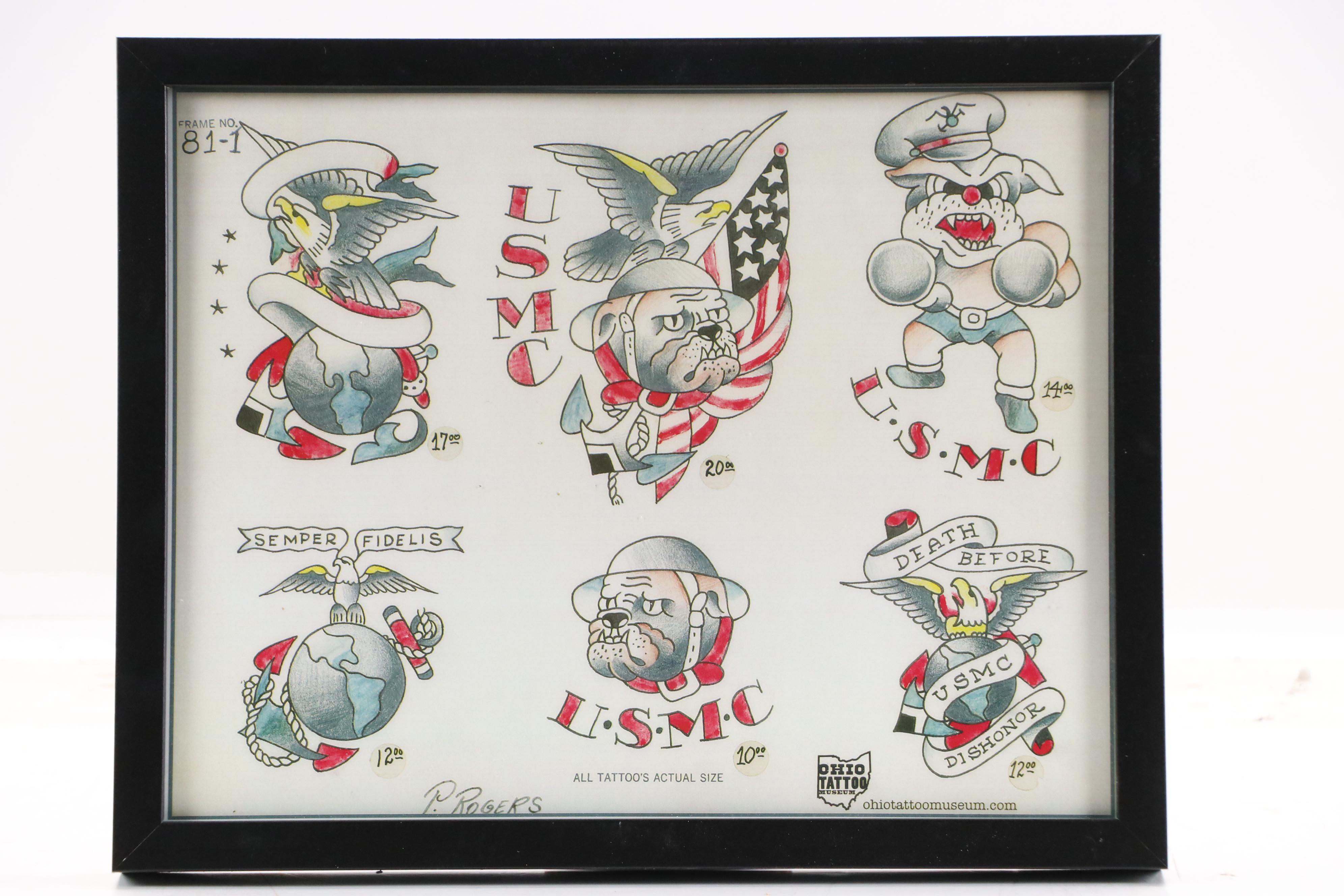 Ohio Tattoo Museum Offset Lithographs of Marines and Navy Tattoo Designs