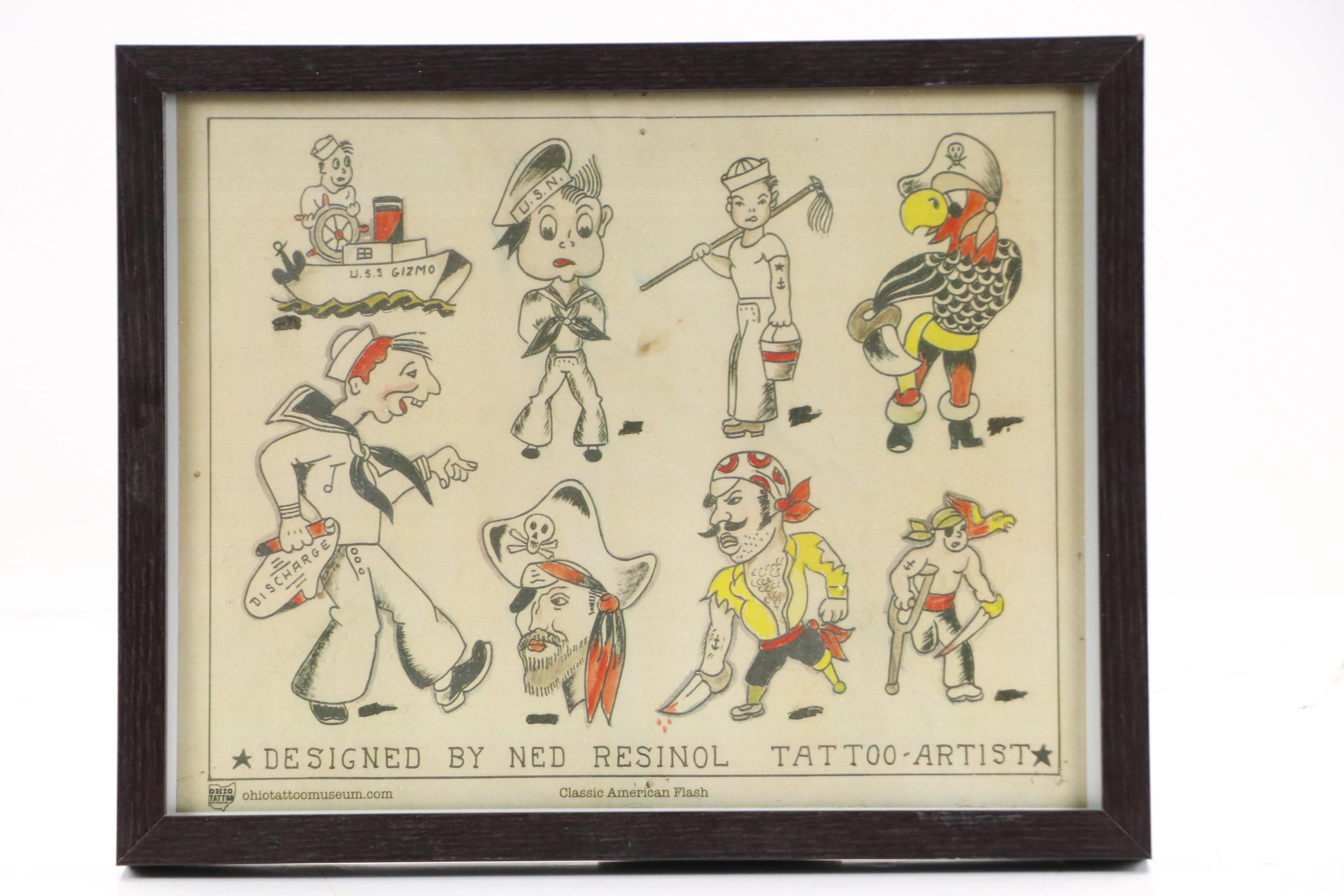 Ohio Tattoo Museum Offset Lithographs of Marines and Navy Tattoo Designs