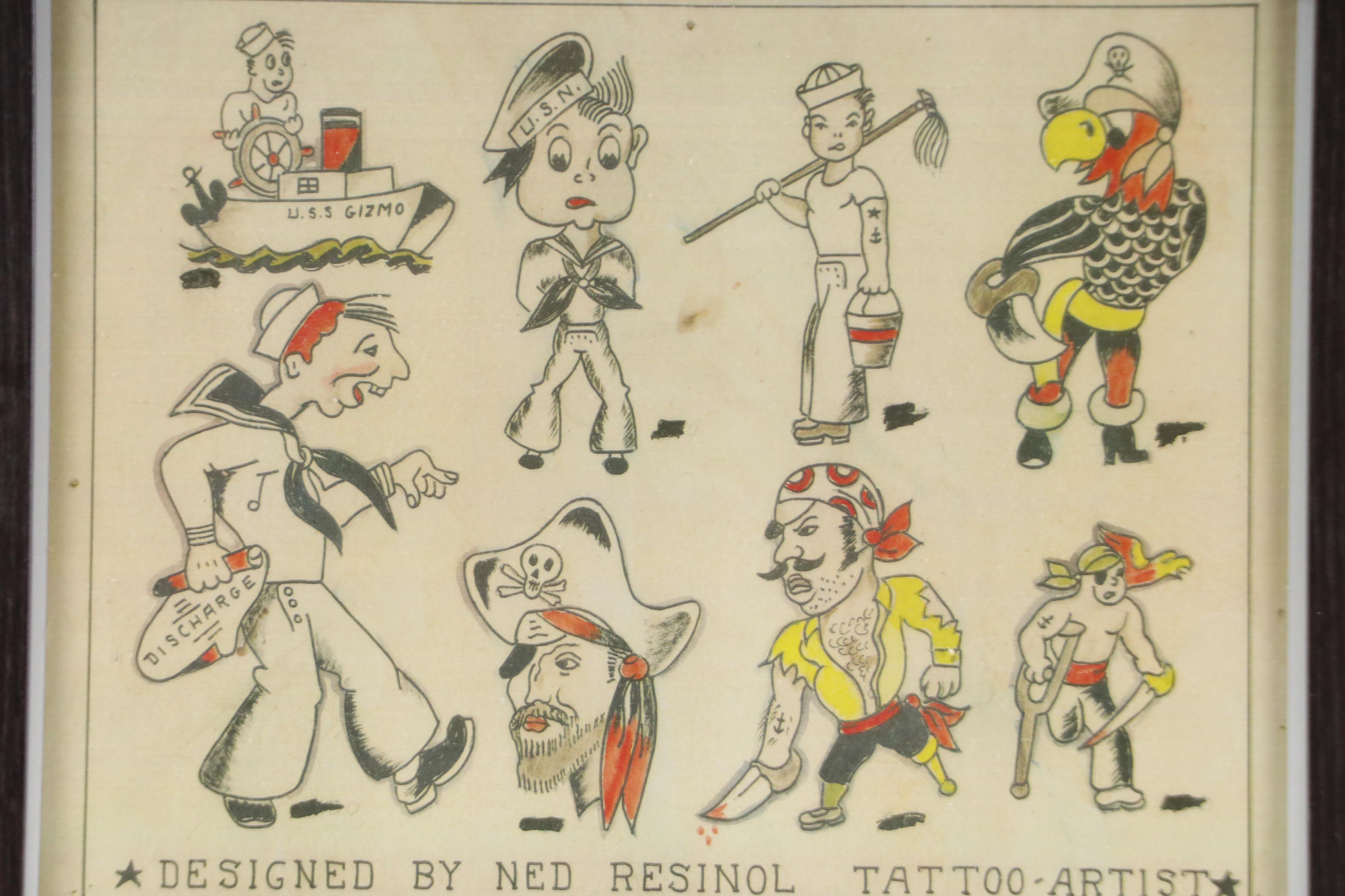 Ohio Tattoo Museum Offset Lithographs of Marines and Navy Tattoo Designs