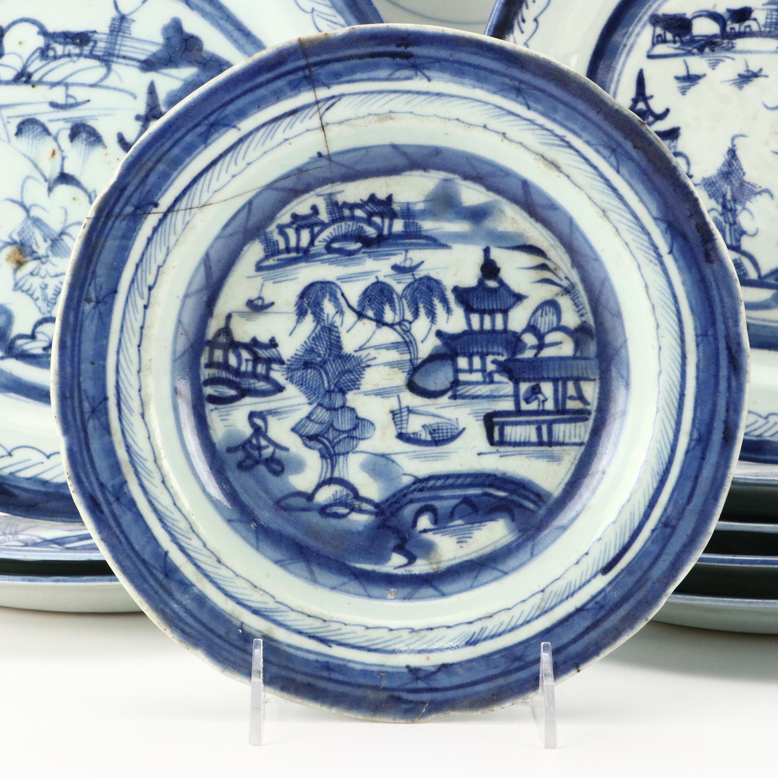 Chinese Export Cantonware Plates and Bowls with Other Rice Grain Plate, Antique