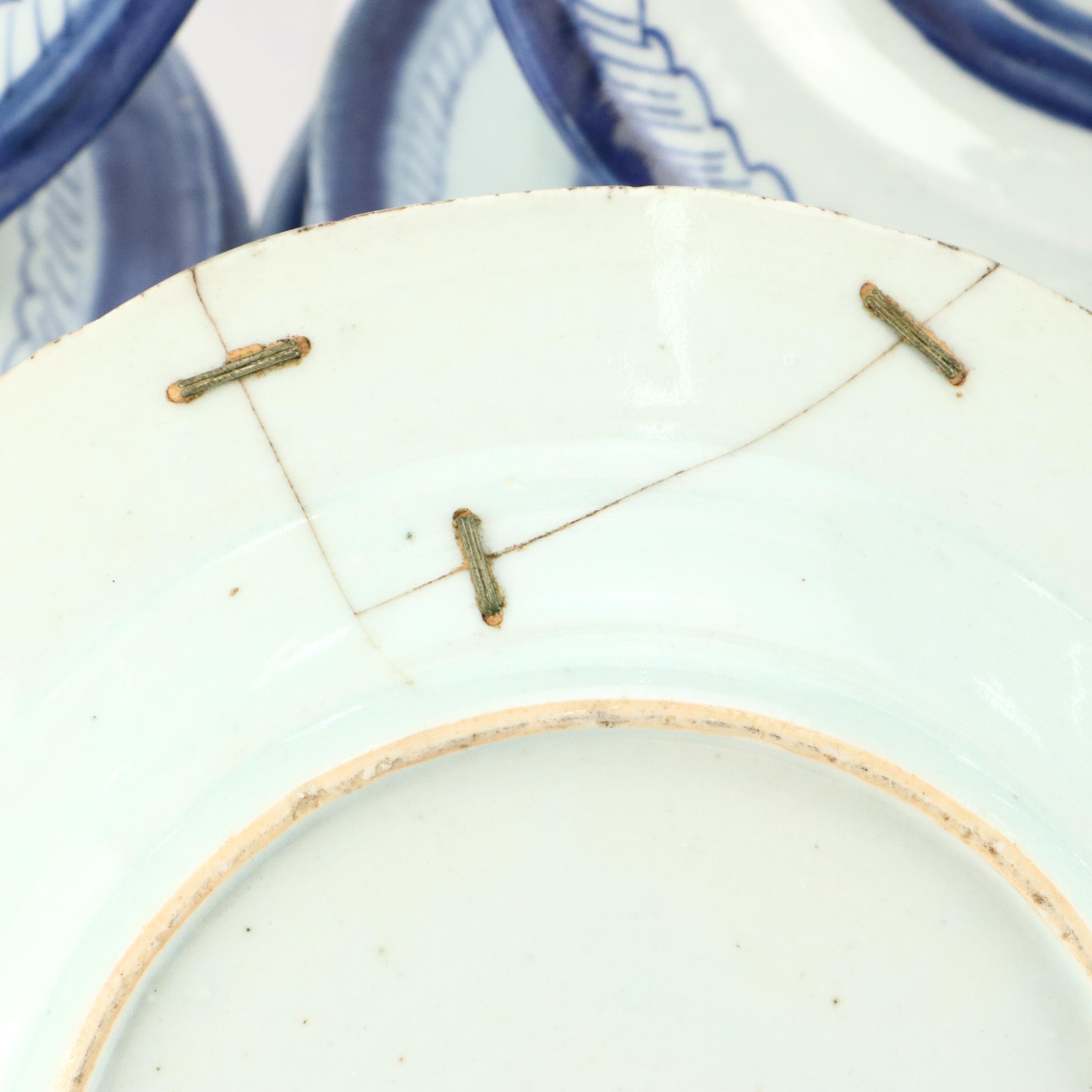 Chinese Export Cantonware Plates and Bowls with Other Rice Grain Plate, Antique