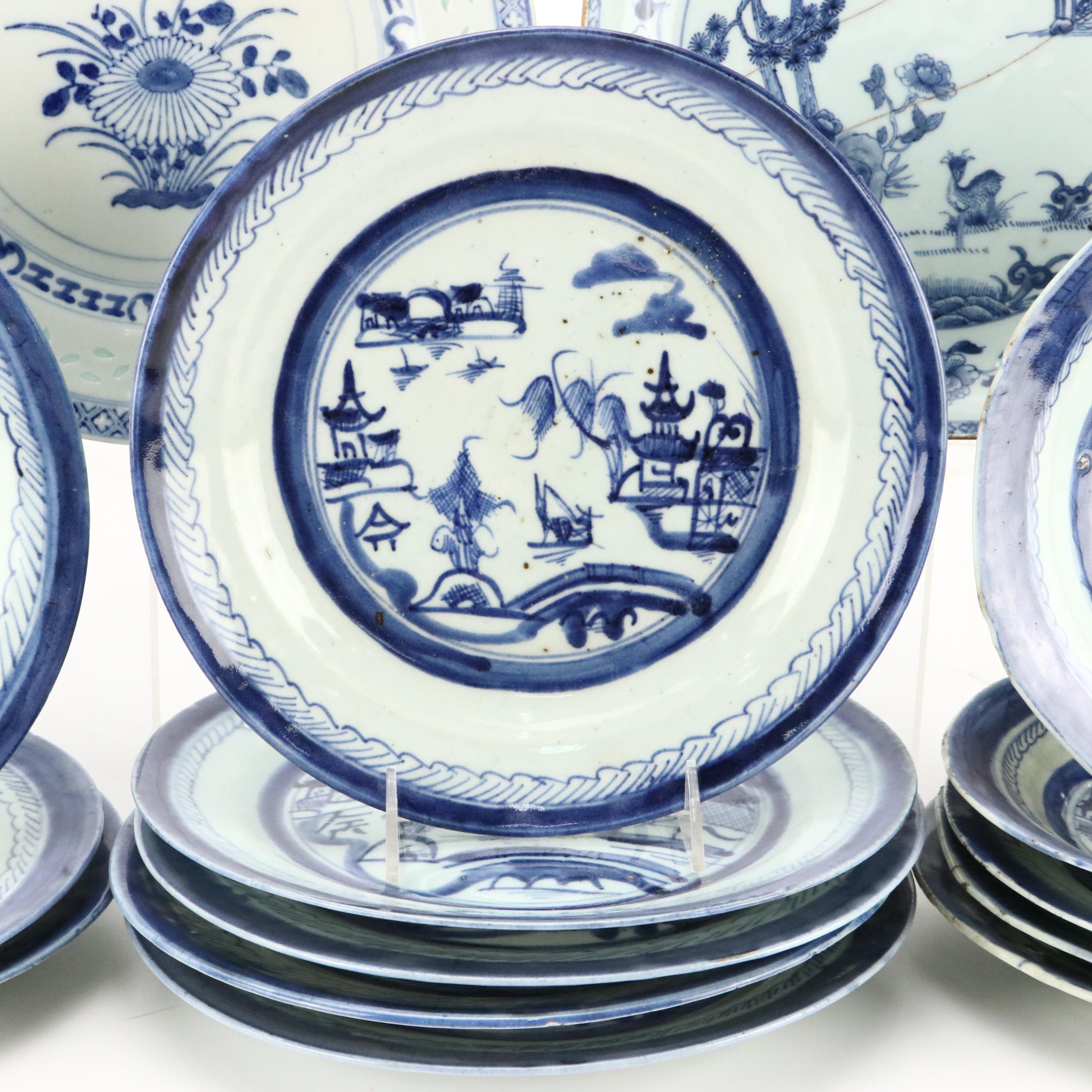 Chinese Export Cantonware Plates and Bowls with Other Rice Grain Plate, Antique