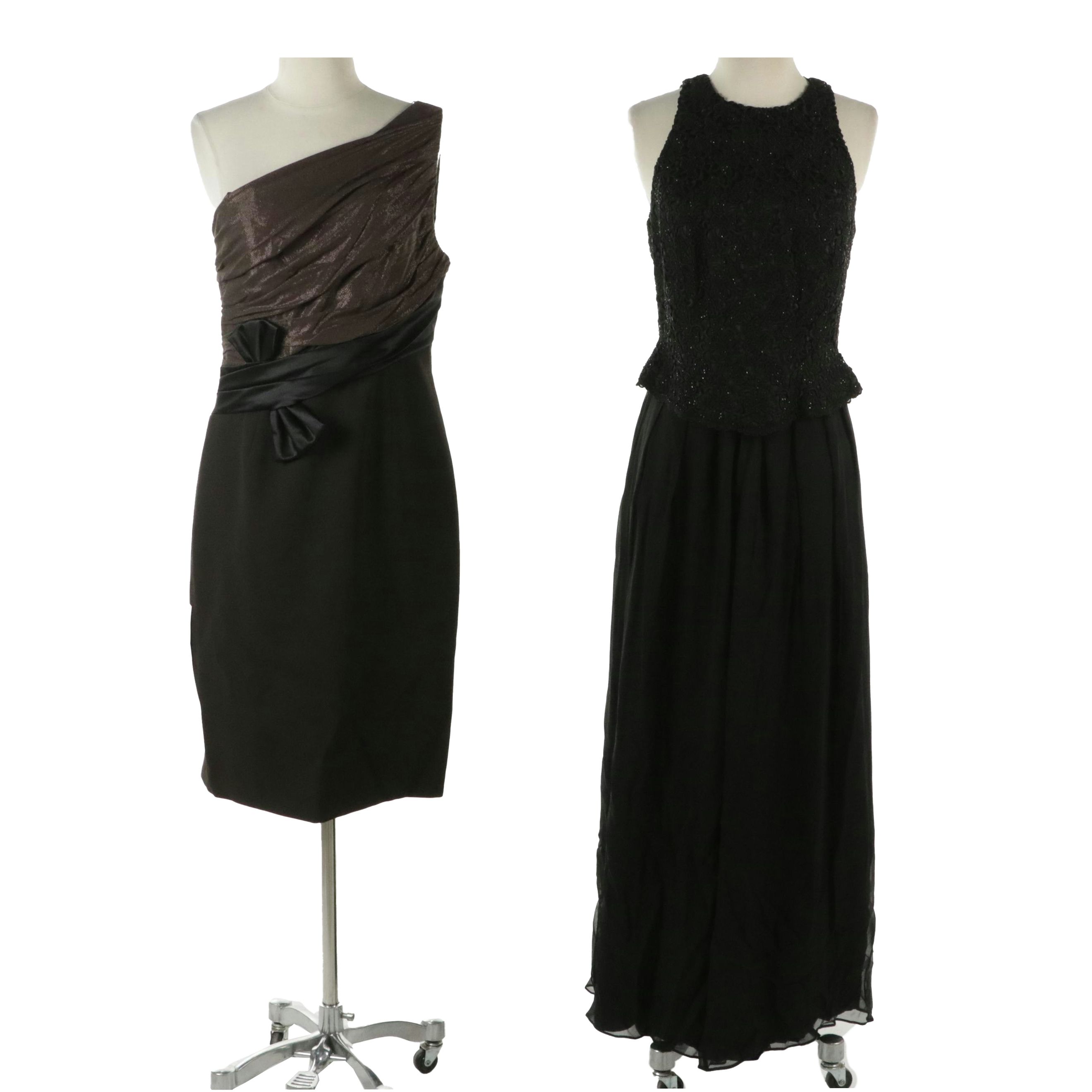 Carmen Marc Valvo One-Shoulder Dress and Two-Piece Palazzo Pant Set